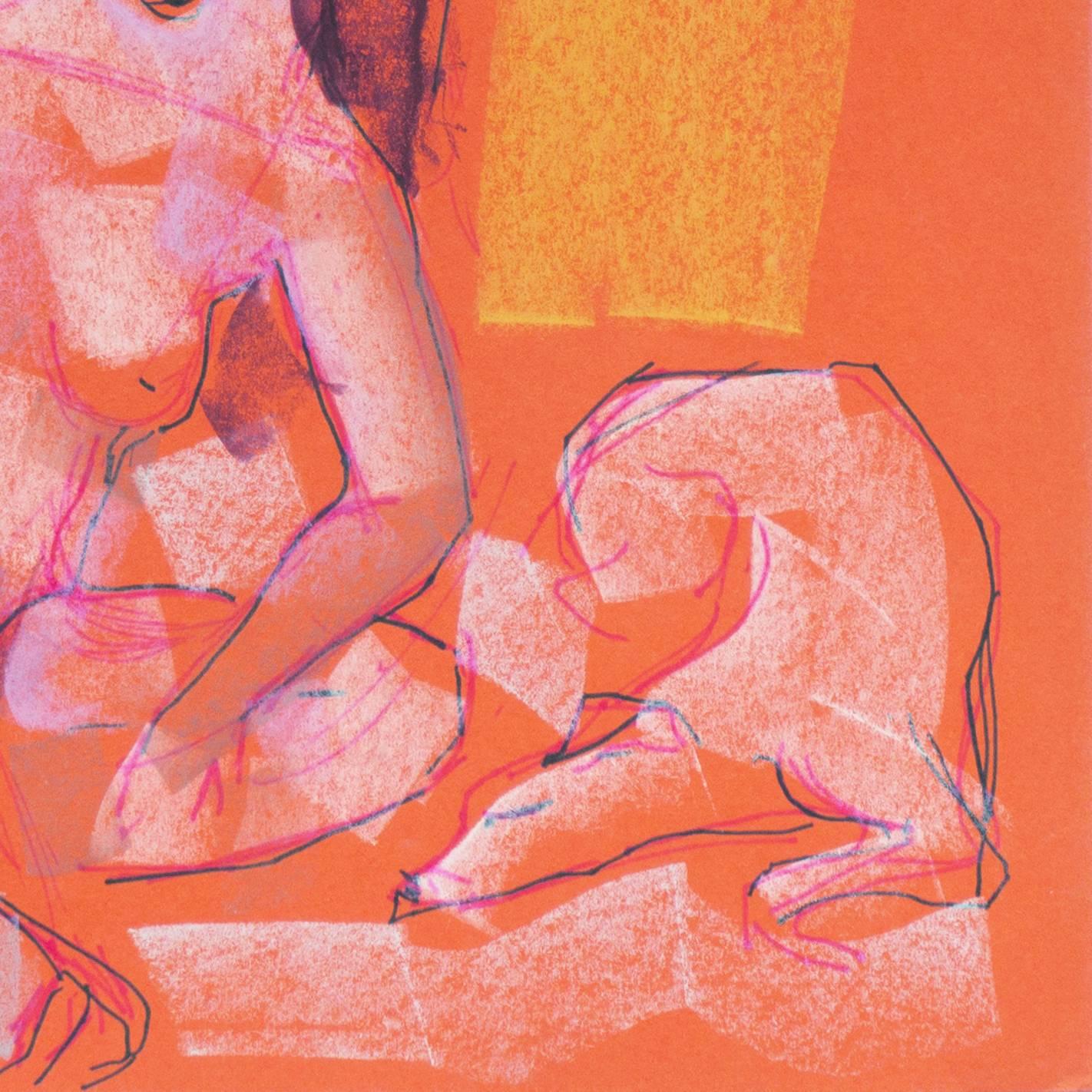 Diana Seated - Orange Figurative Art by Virginia Sevier Rogers