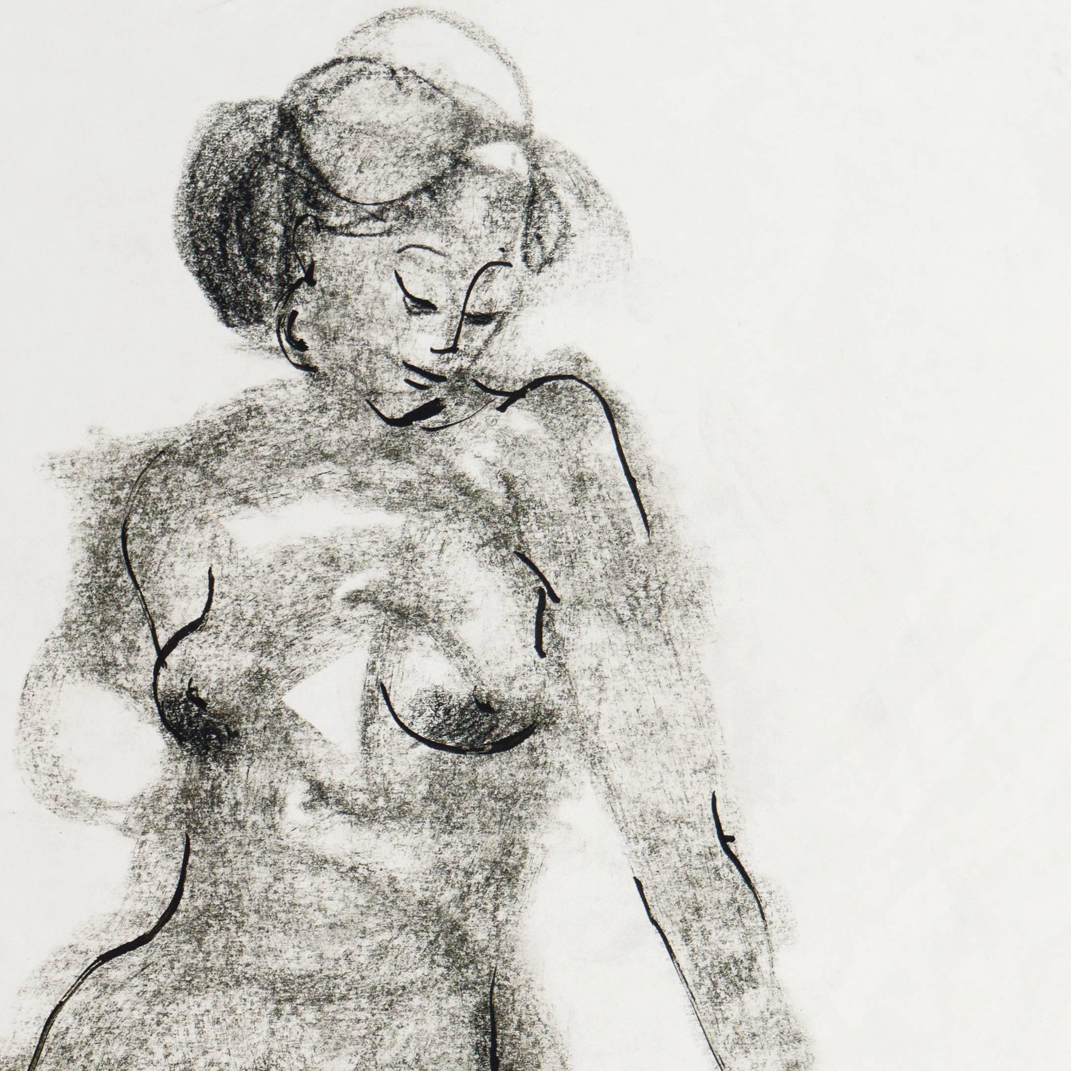 'Kneeling Nude' ( Nu agenouillé), étude figurative en graphite moderniste américain - Impressionnisme Art par Michael Decker