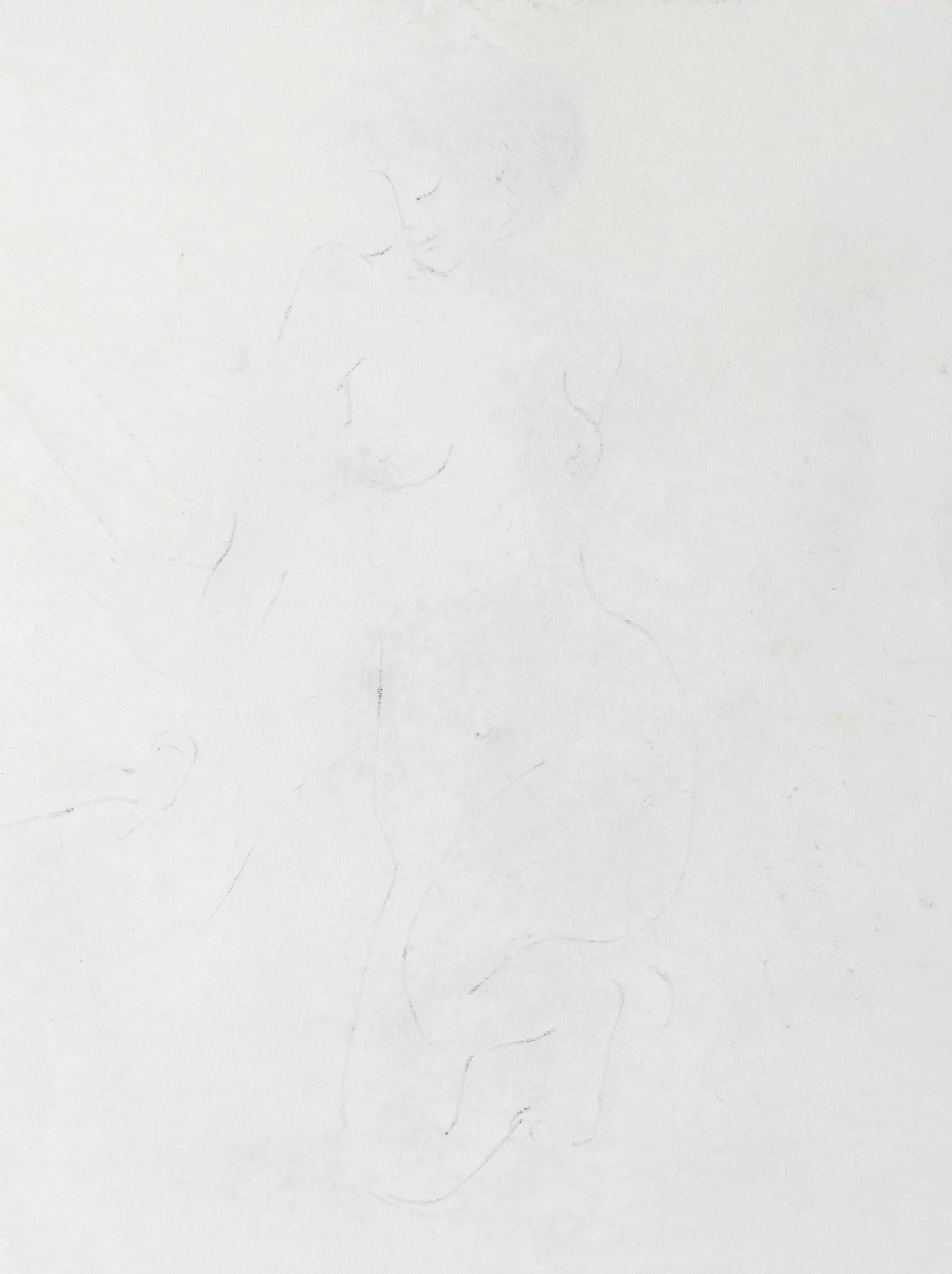 'Kneeling Nude', American Modernist Graphite Figural Study - Impressionist Art by Michael Decker