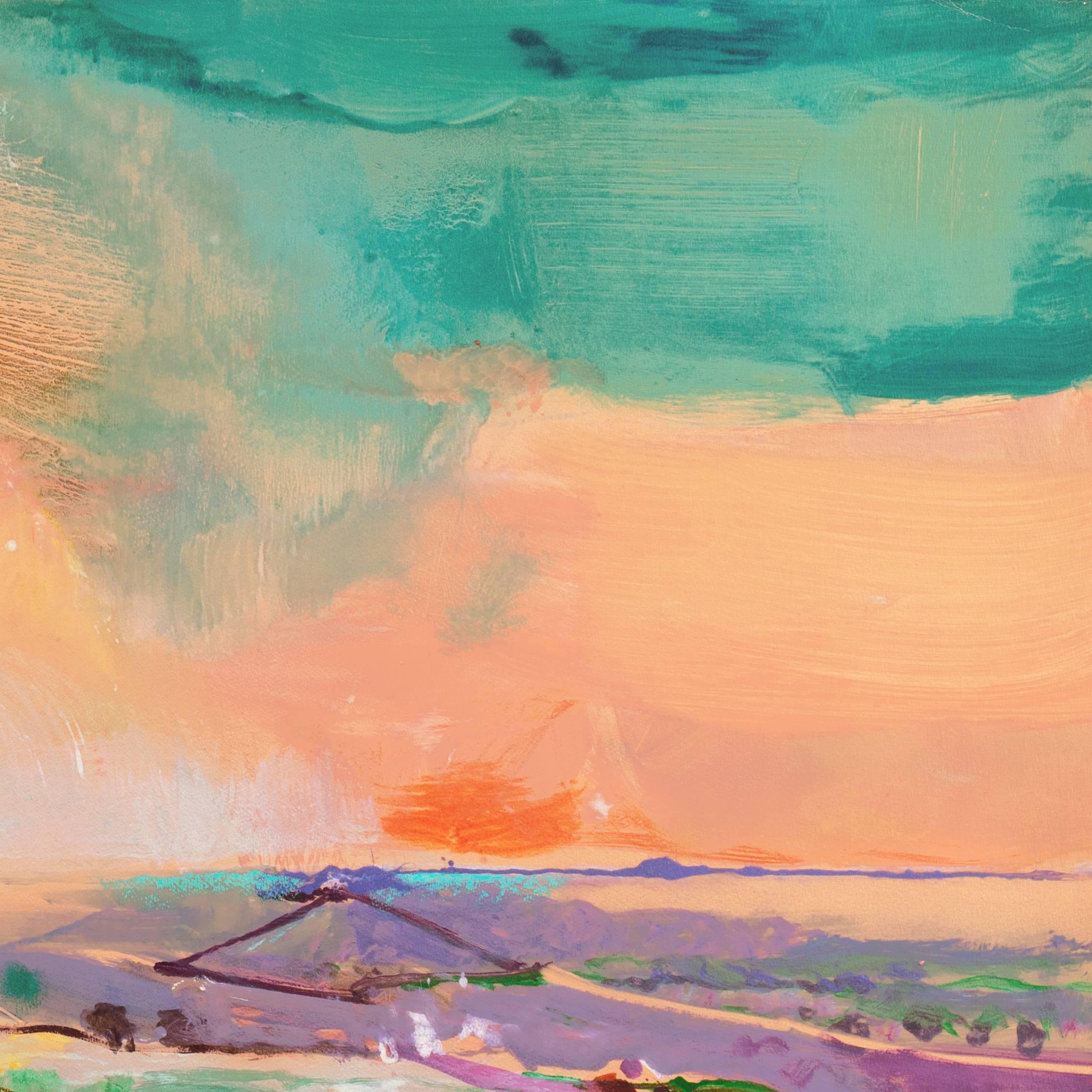 „Monterey bei Sonnenuntergang“, kalifornische postimpressionistische Landschaft (Post-Impressionismus), Print, von John Maxon