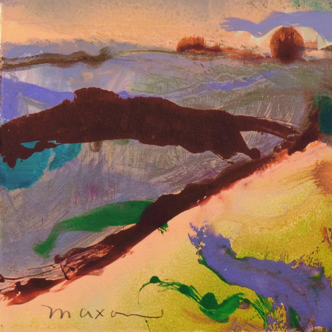 'Monterey at Sunset', California Post-Impressionist Landscape - Brown Landscape Print by John Maxon