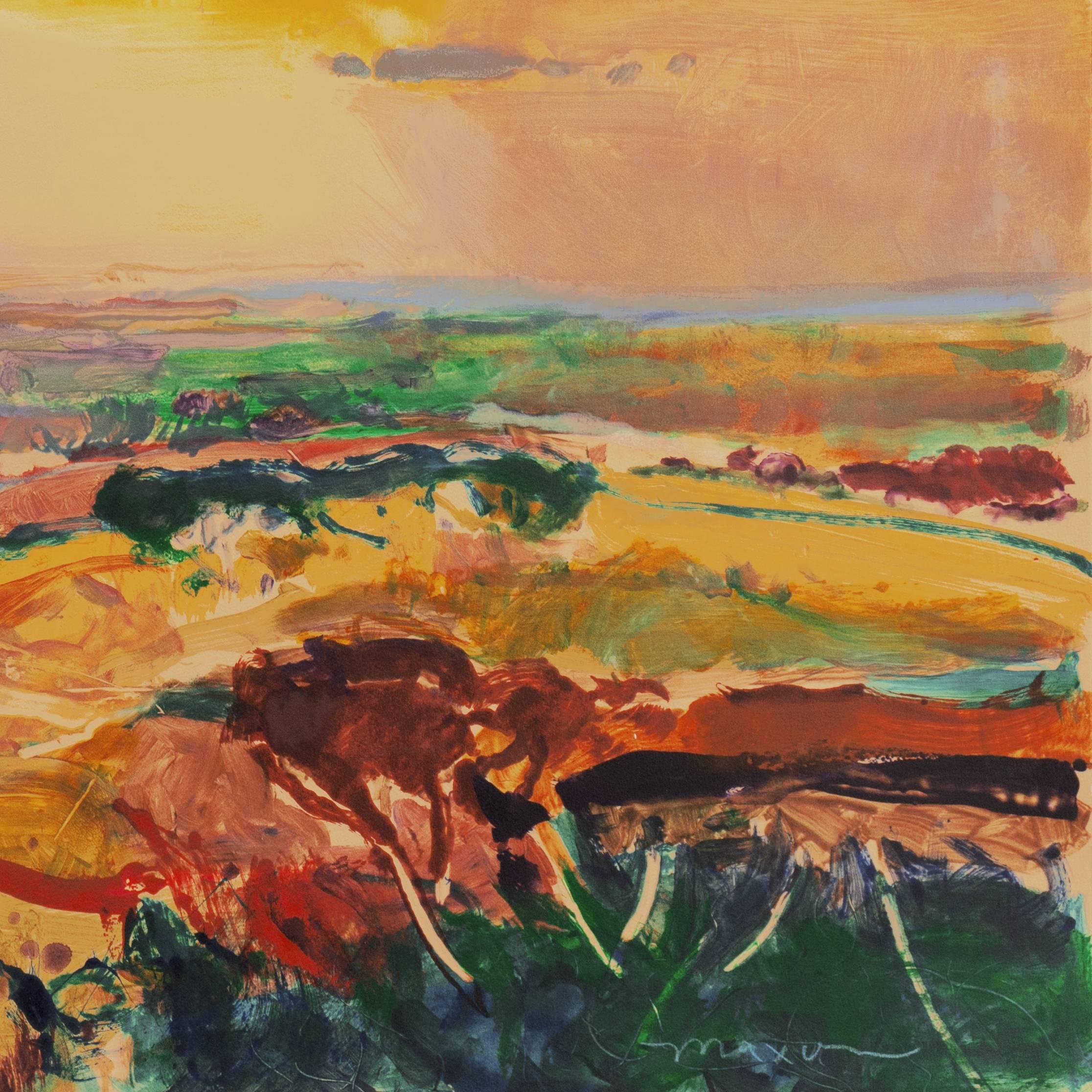 'Monterey at Sunset', California Post-Impressionist Landscape, San Jose  - Brown Abstract Print by John Maxon
