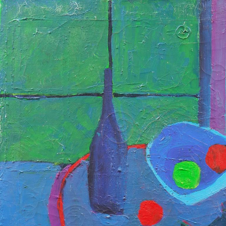 'Still Life with Songbird', American Modernist, Blue Interior - Painting by Unknown