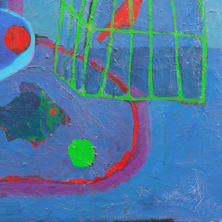'Still Life with Songbird', American Modernist, Blue Interior For Sale 1