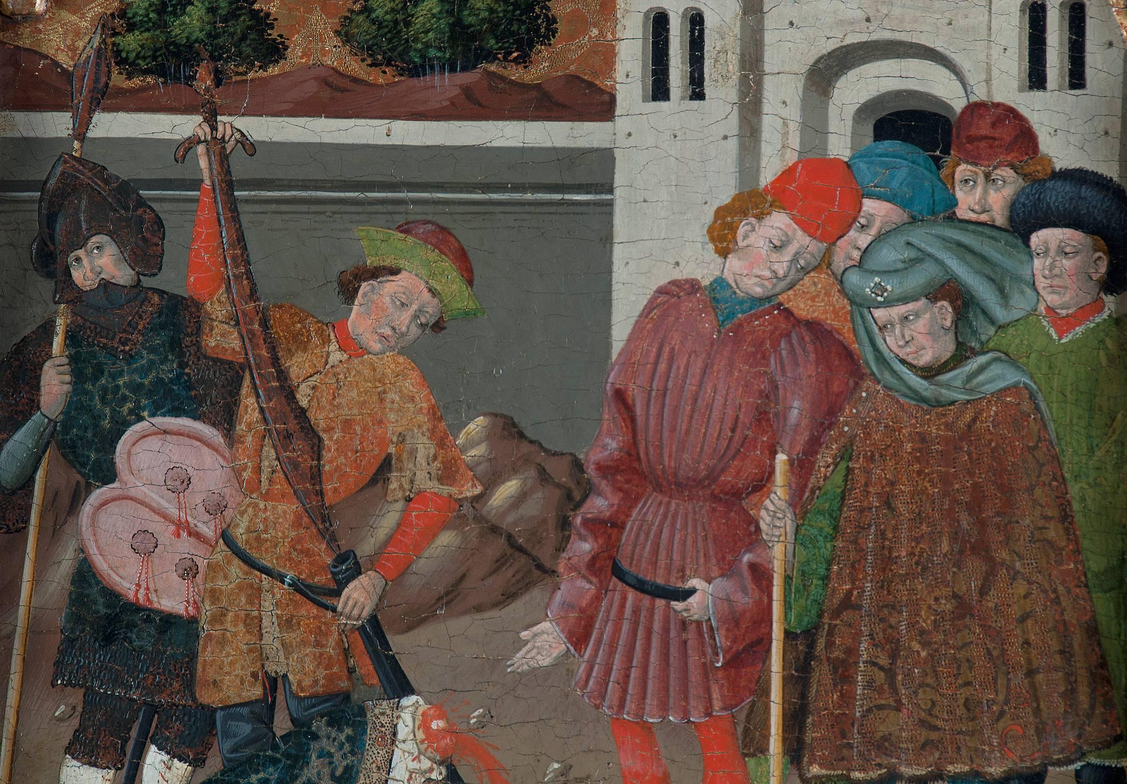 Scenes from Saint Blas’s life (side streets from an altarpiece) - Painting by The Riglos Master