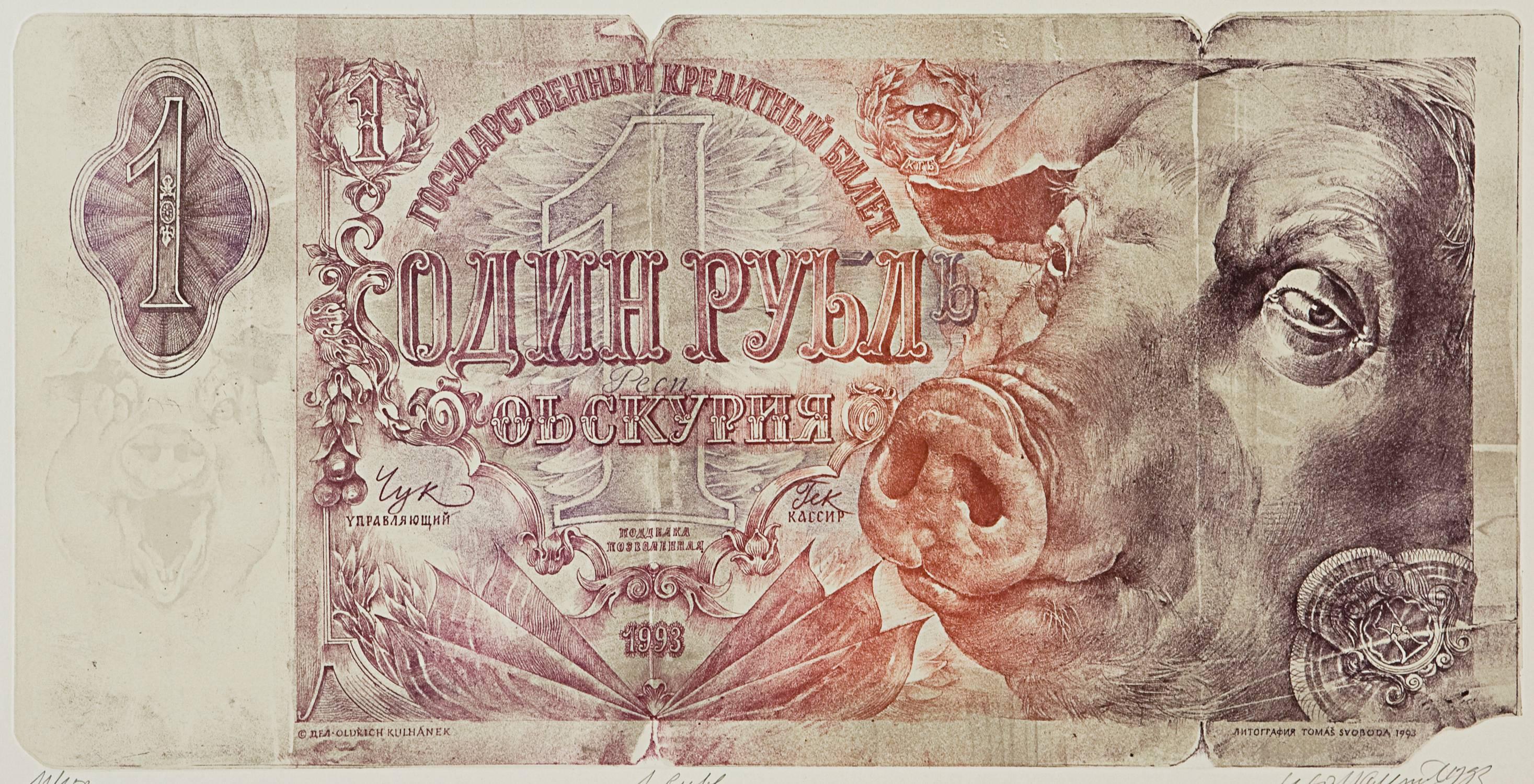 Oldrich Kulhánek Figurative Print - 1 Rubl (Funny Money Series)	