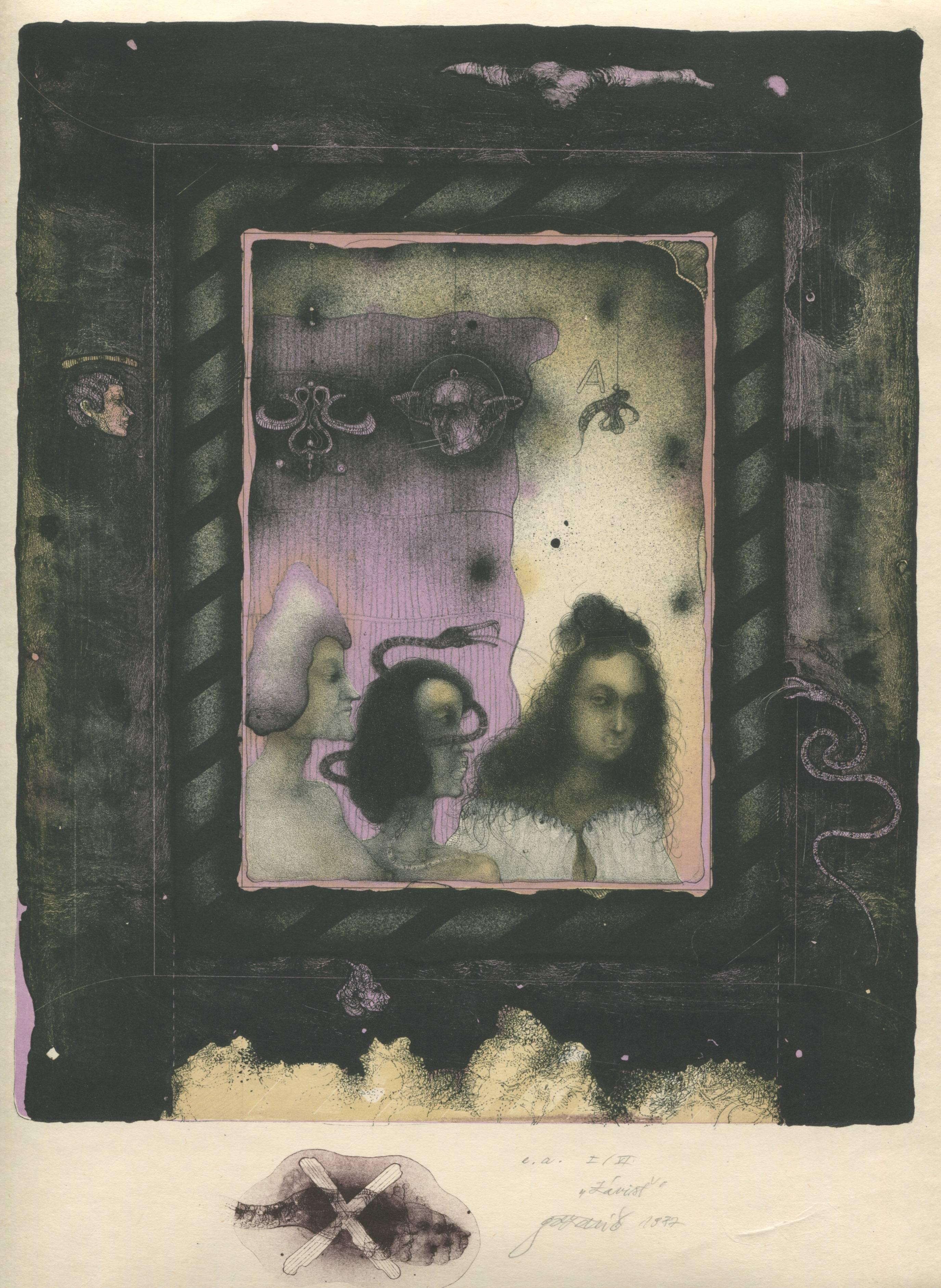 Vladimír Gazovic Figurative Print - Závist (Jealousy)