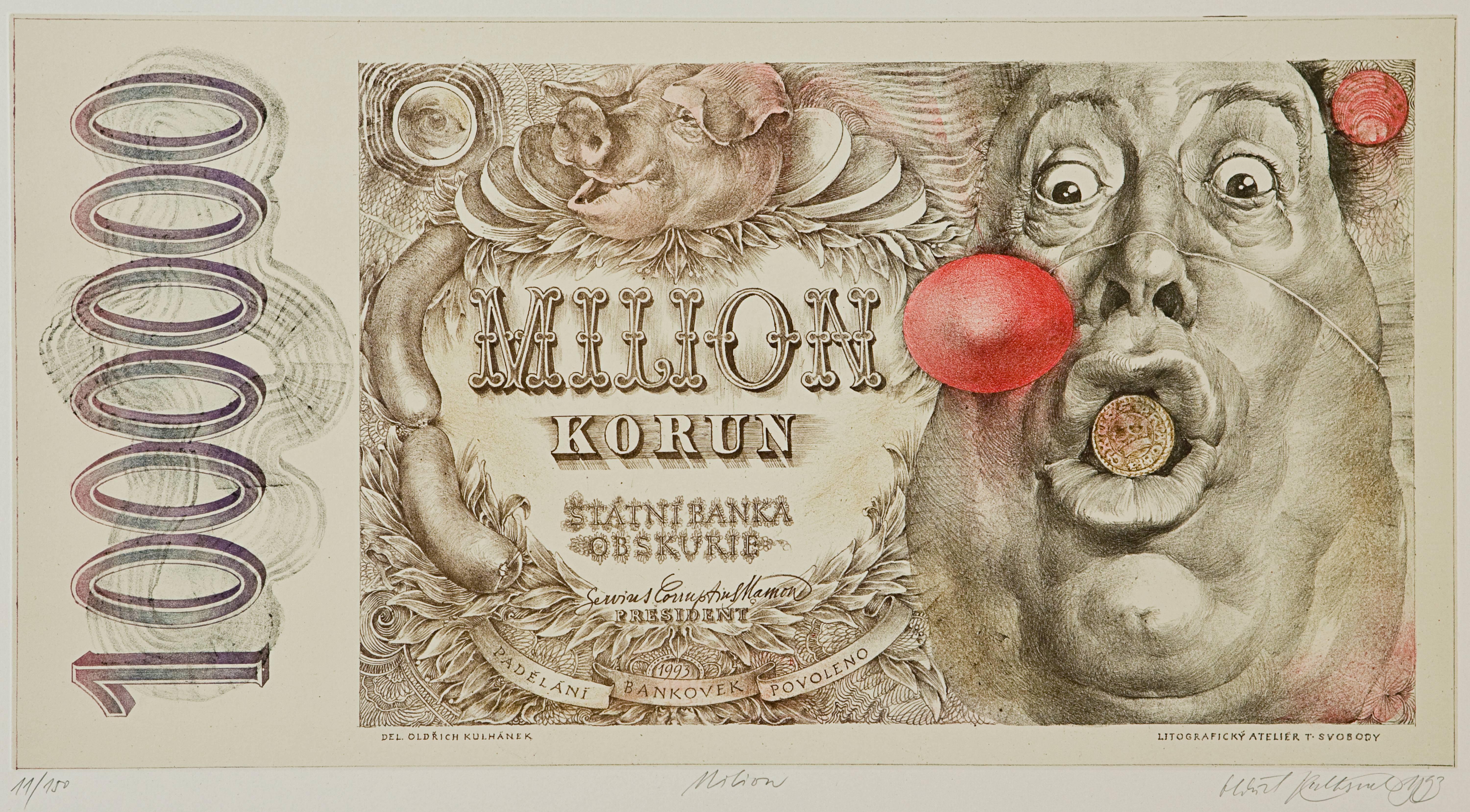 4 Color Lithographs from the Funny Money Series - Contemporary Print by Oldrich Kulhánek