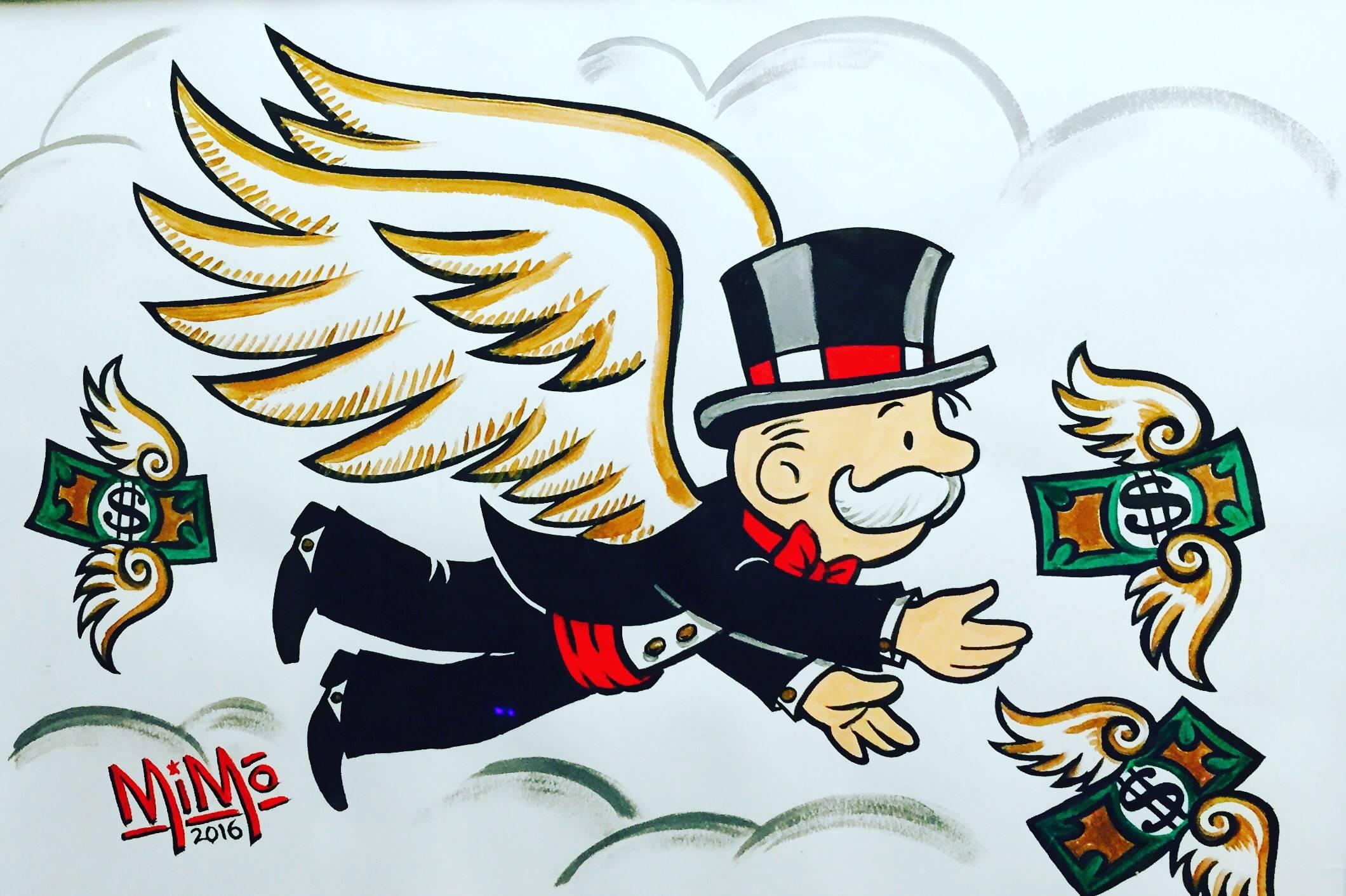Monopoly Man With Wings - Painting by Mike Mozart (MiMo)