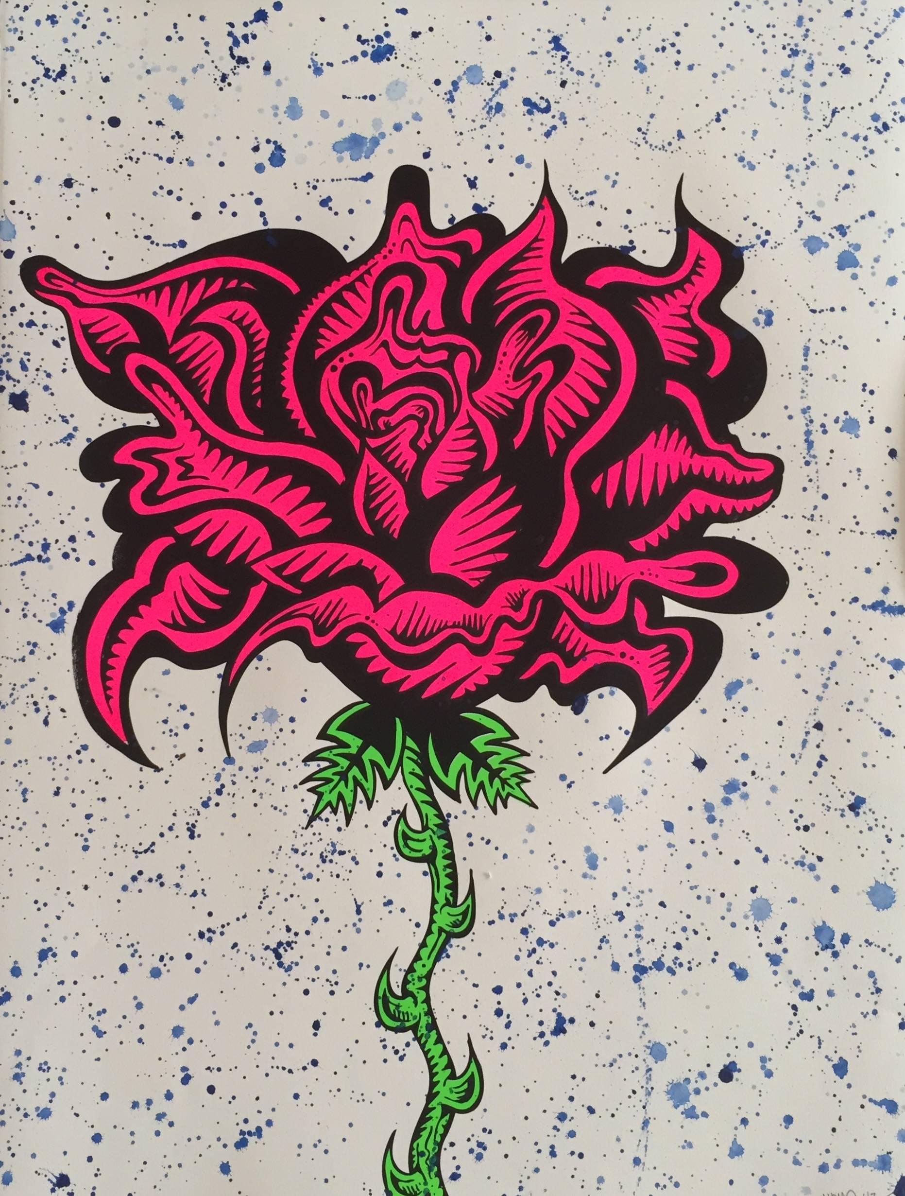 Hand Embellished Flower Screenprint - Print by Damon Johnson