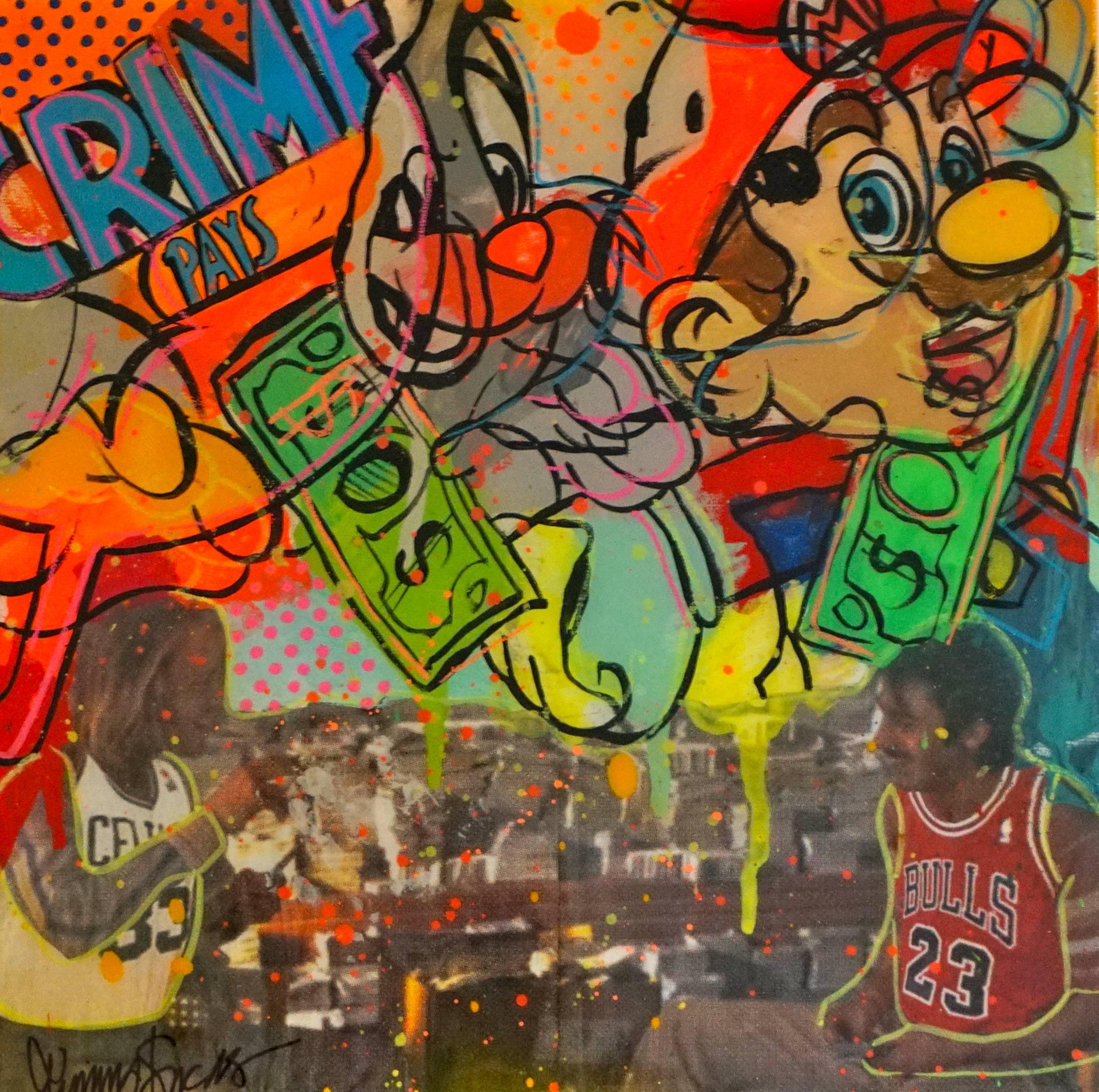 Crime Pays - Painting by Timmy Sneaks