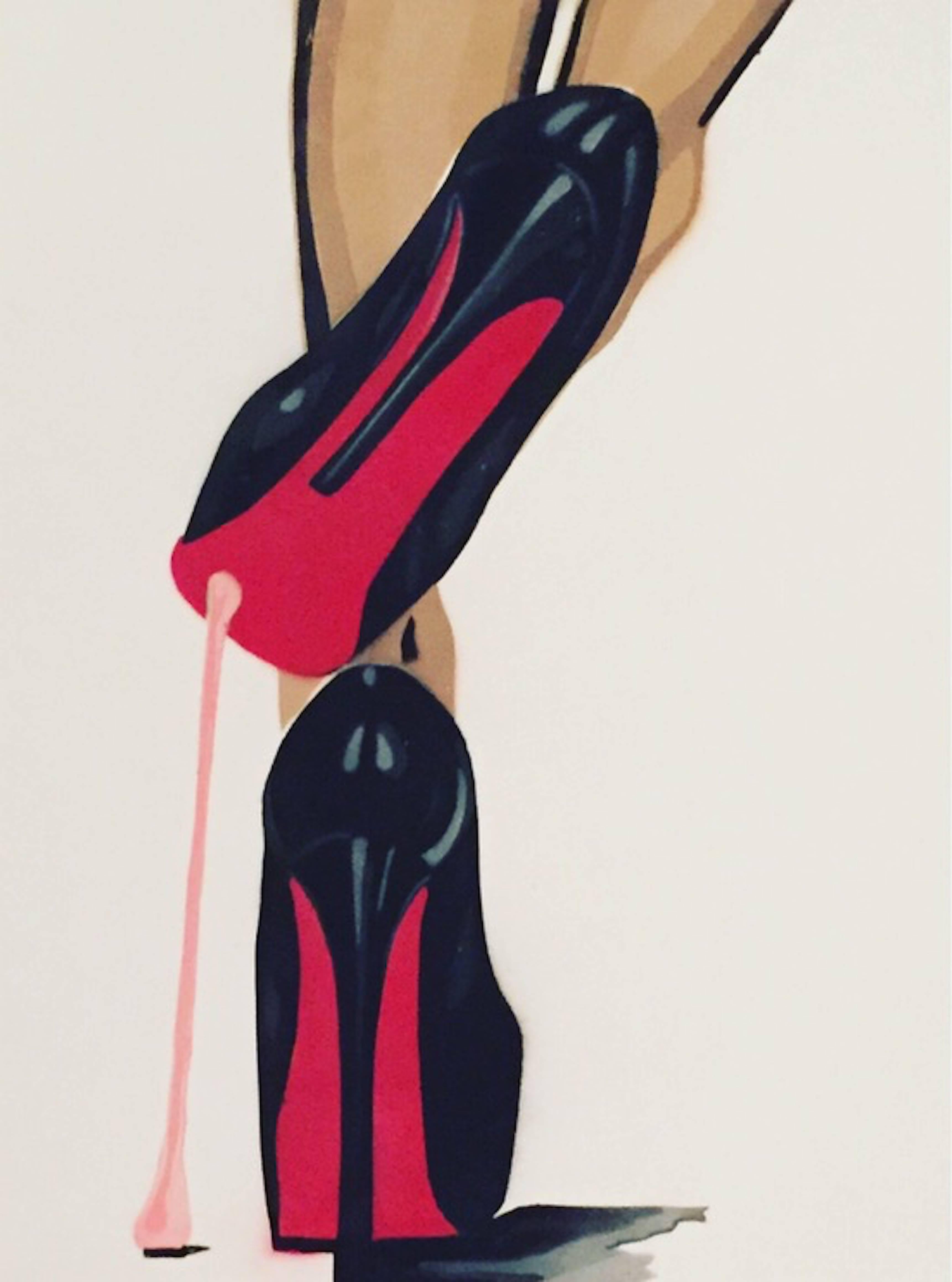 Red Bottom Sole Gumshoe - Painting by Angela China