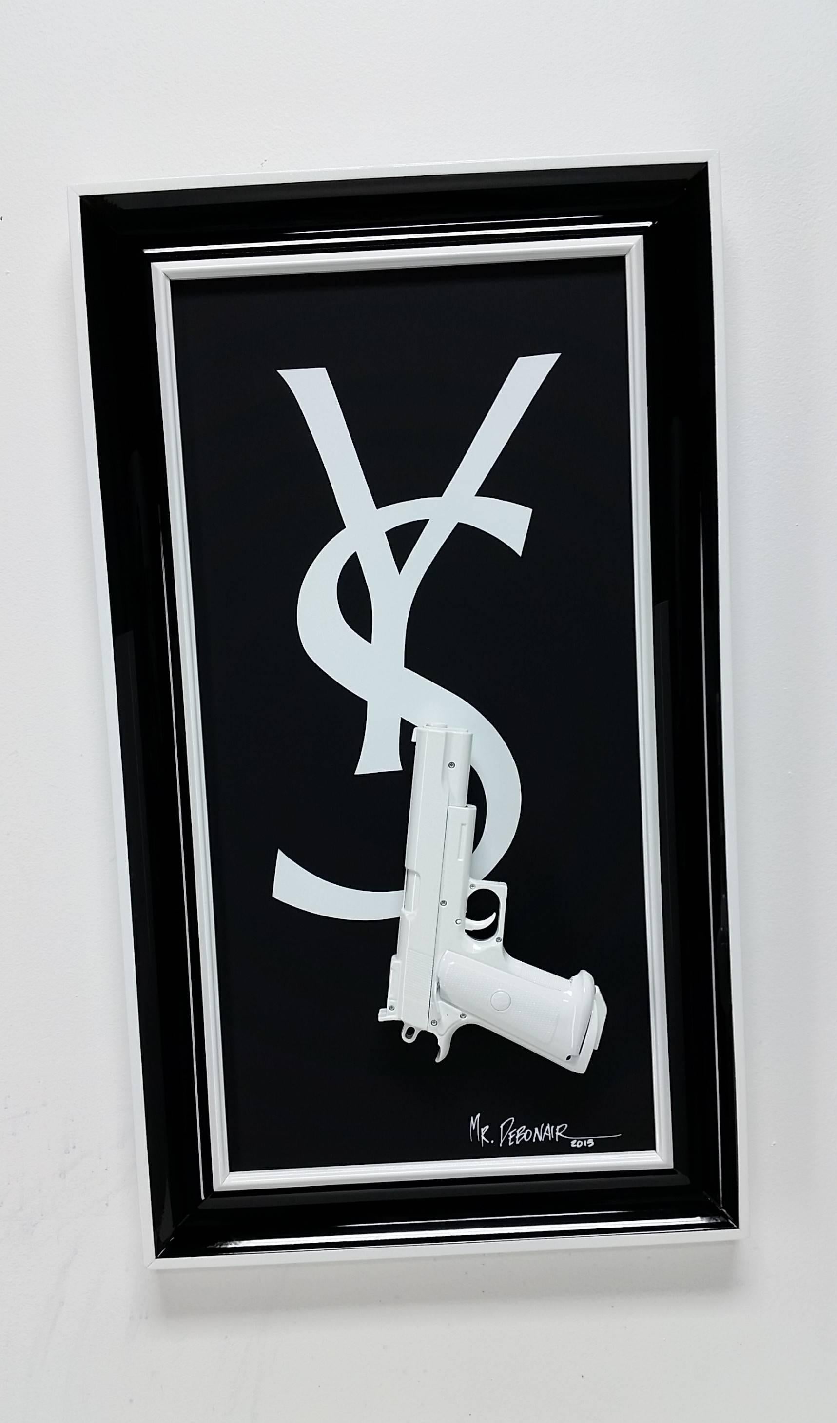 Yves Saint Laurent Gun White (Streetart), Mixed Media Art, von Mr Debonair
