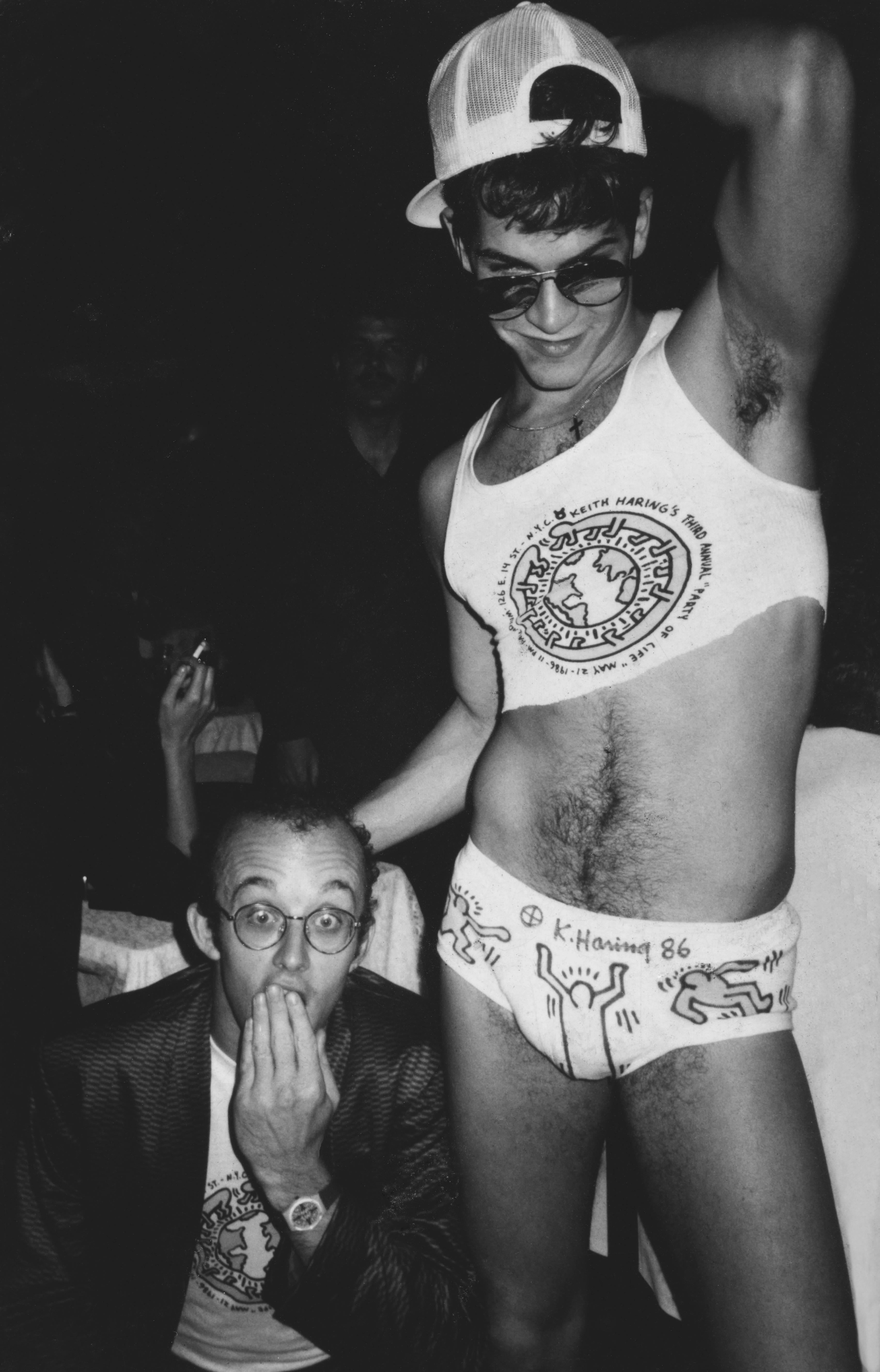 Ricky Powell Black and White Photograph - Keith Haring at the Palladium