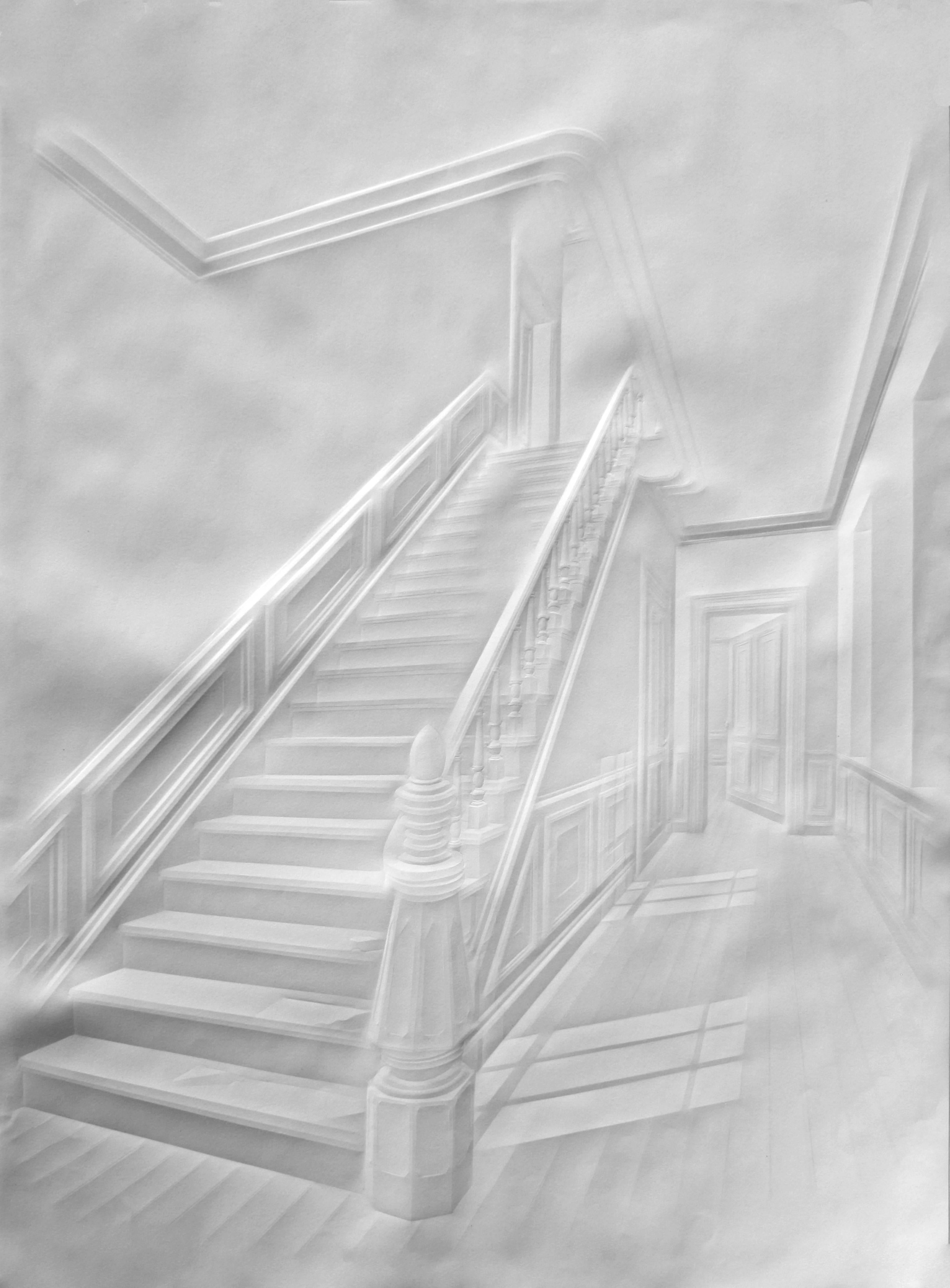Untitled (Stairs with Figure) - Mixed Media Art by Simon Schubert