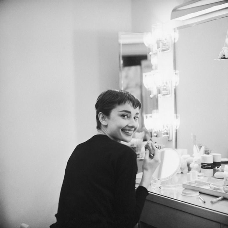 Mark Shaw Portrait Photograph - Audrey Hepburn Backstage at Ondine