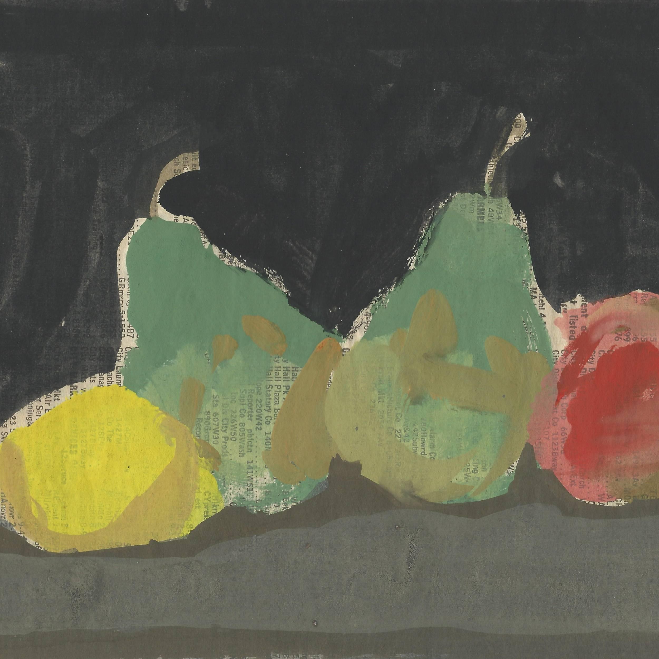 Robert Kulicke Still-Life - Lemon, Pears, and Apple on a Black Background