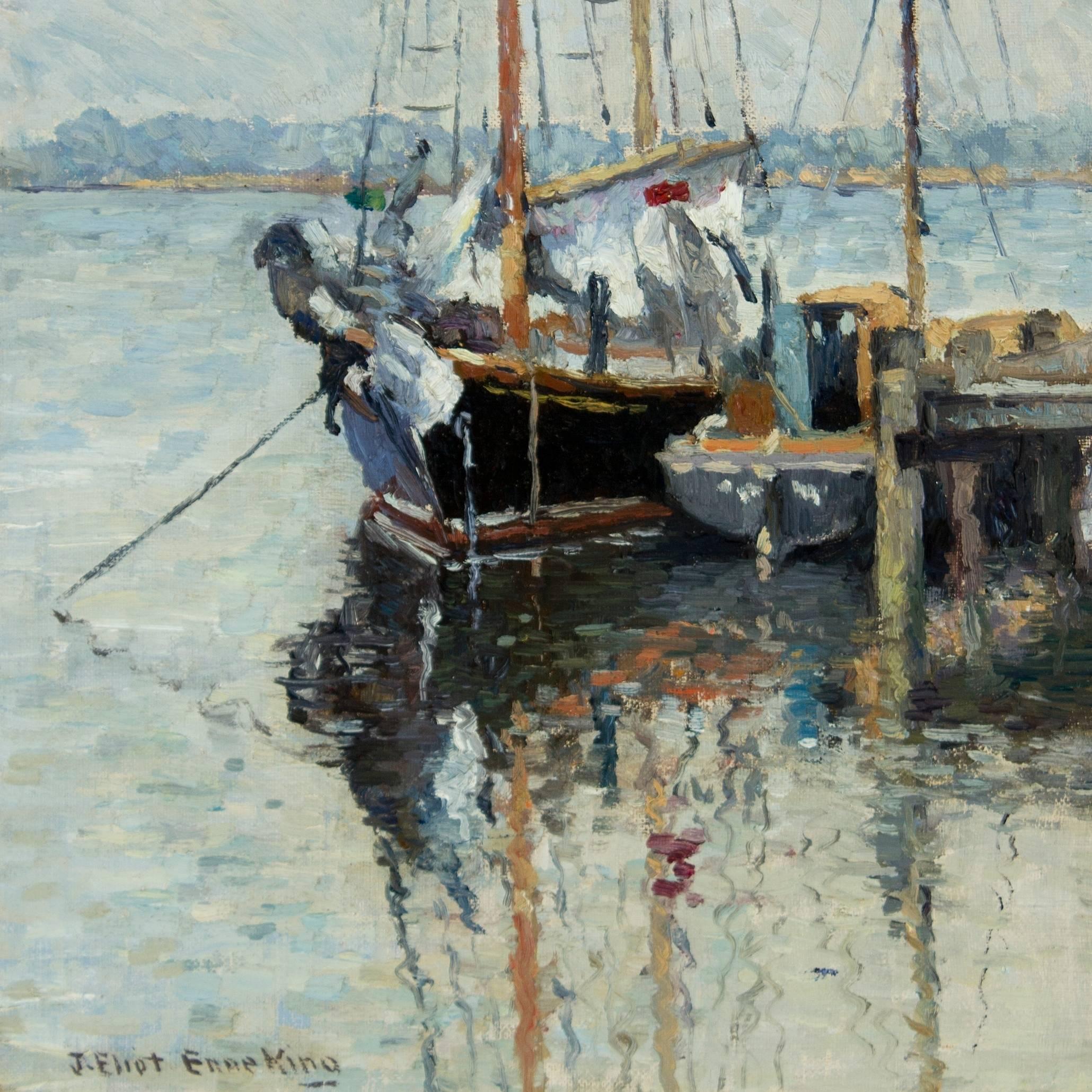 Joseph Eliot Enneking Landscape Painting - Boats, Mystic, Connecticut