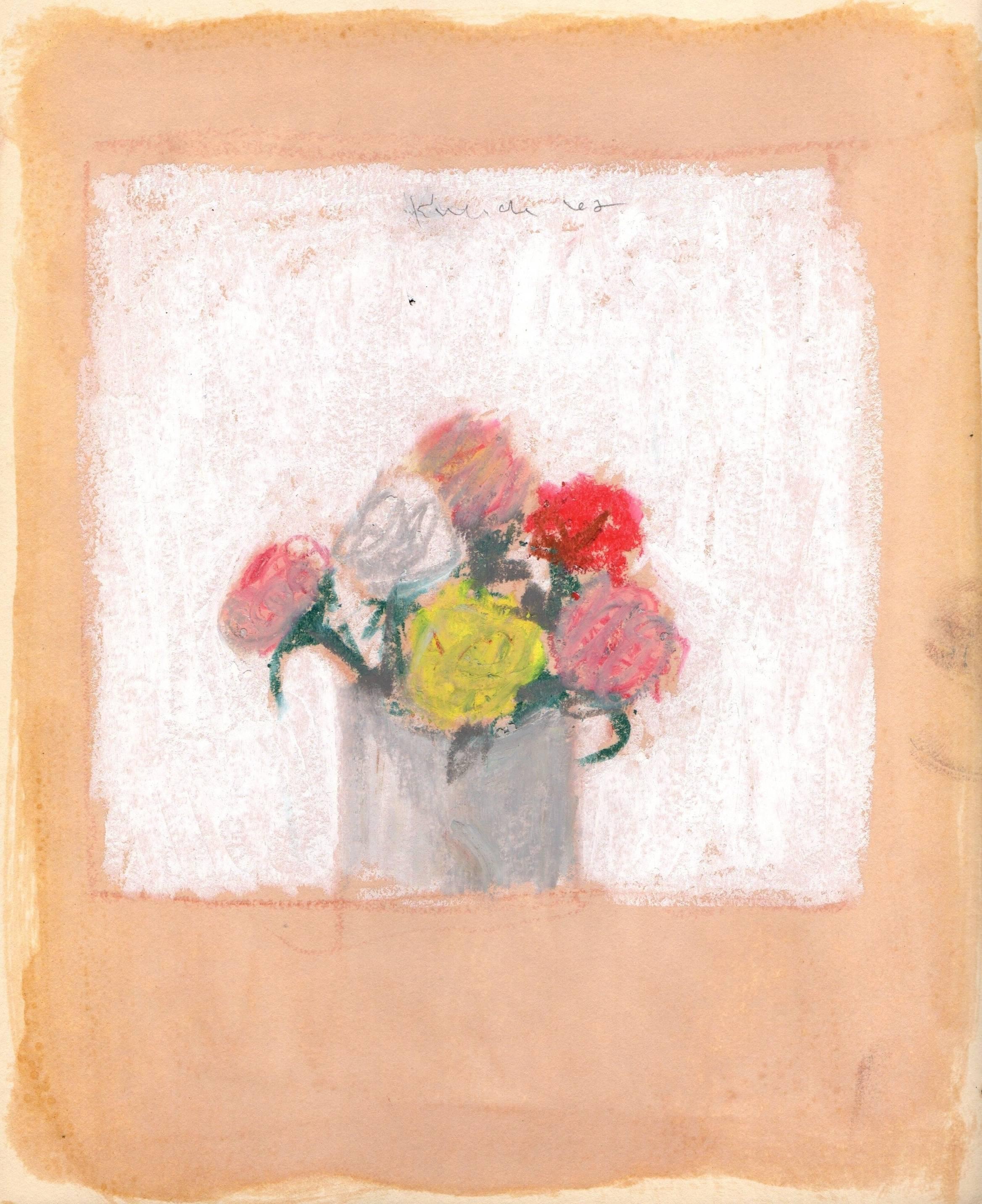 ROBERT KULICKE (1924–2007)
Red, Pink, Yellow, and White Flowers in a Vase Against a White Background, 1962
Pastel on paper
5 1/2 x 6 inches (sight)
Signed and dated at upper center: Kulicke 62

Born in Philadelphia in 1924, Robert M. Kulicke