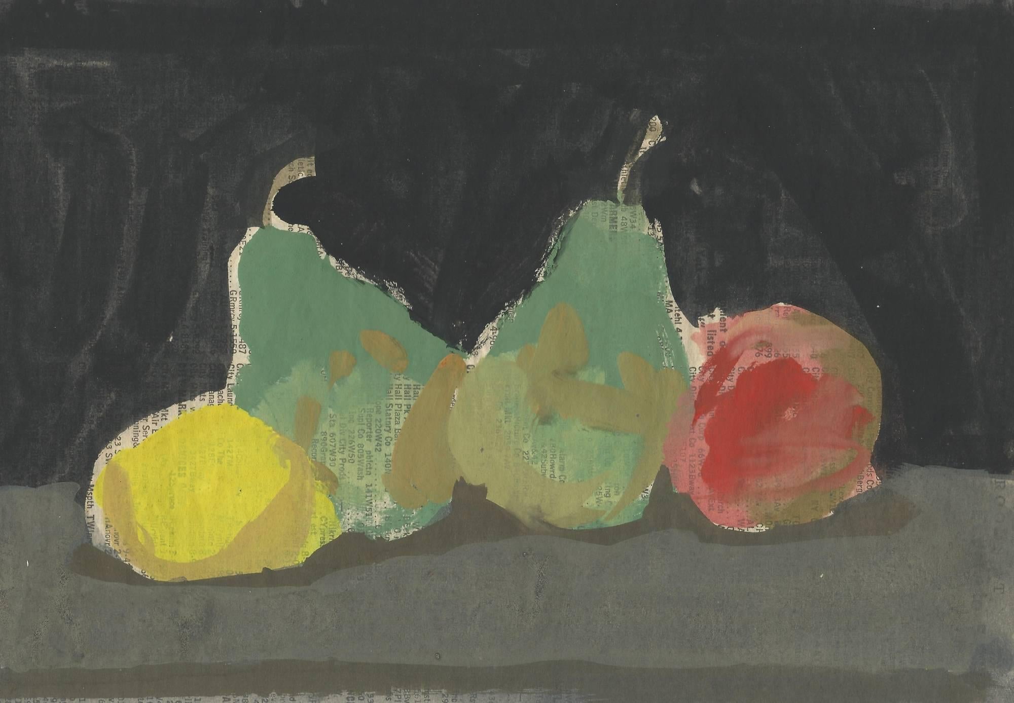 Lemon, Pears, and Apple on a Black Background - Art by Robert Kulicke