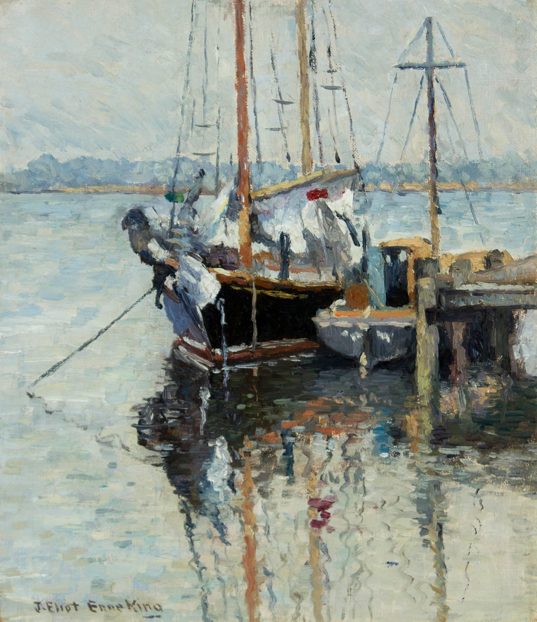 Boats, Mystic, Connecticut - Painting by Joseph Eliot Enneking