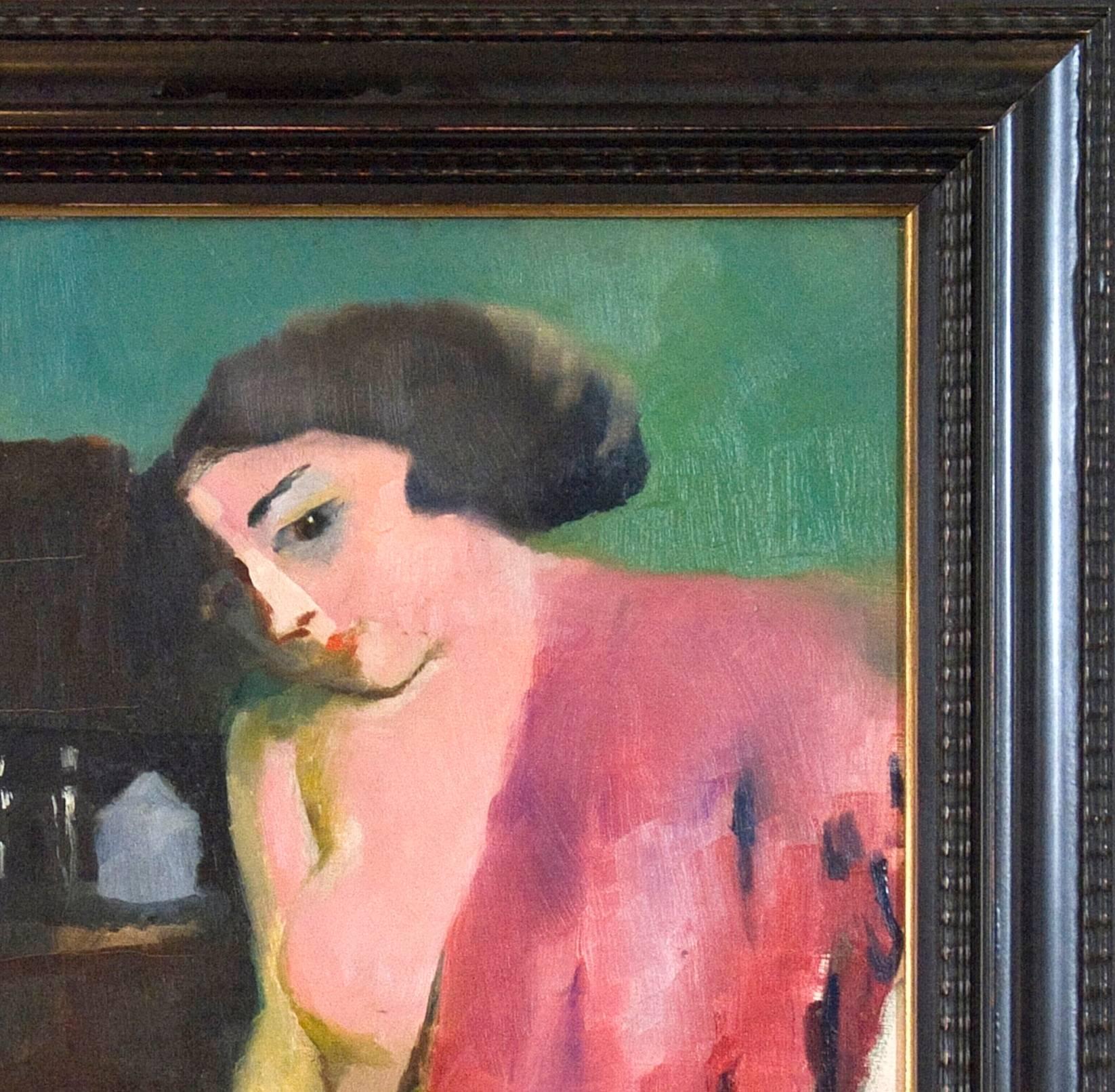 Le châle rouge,  - Gris Nude Painting par Arthur Beecher Carles