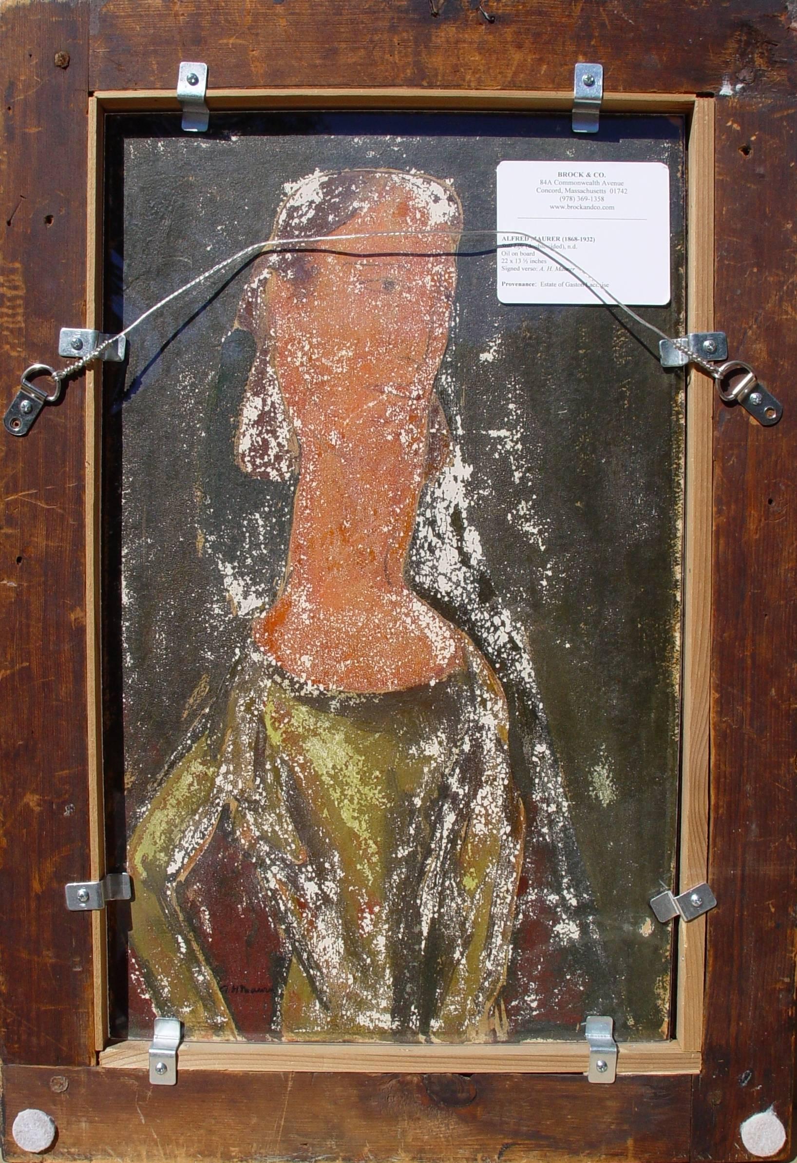 ALFRED MAURER (1868-1932)
Stilleben (doppelseitig), n.d.
Öl auf Karton
22 x 13 ½ Zoll
Verso signiert: A. H. Maurer
	
PROVENIENZ

Nachlass von Gaston Lachaise
(Salander-O'Reilly Galleries, New York, New York)
Privatsammlung,