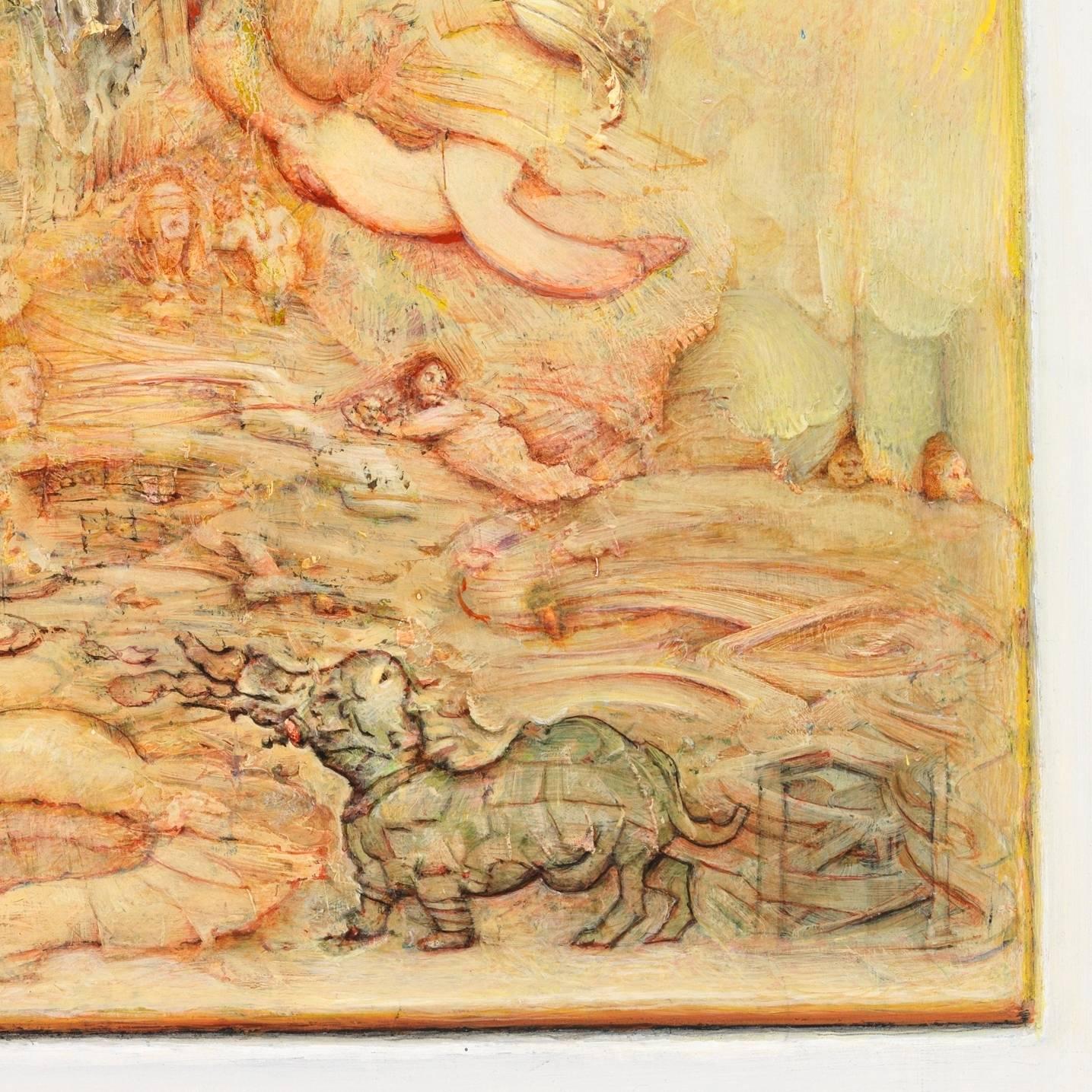 Le rêve des Goldies - Orange Animal Painting par Gregory Gillespie