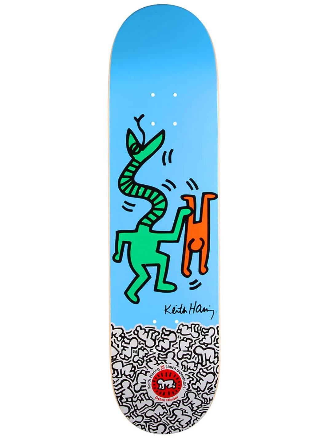 Rare Out of Print Keith Haring Skate Deck featuring one of the artist's most iconic & fun images. This deck is new in its original packaging.

This work originated circa 2012 as a result of the collaboration between Alien Workshop and the Keith