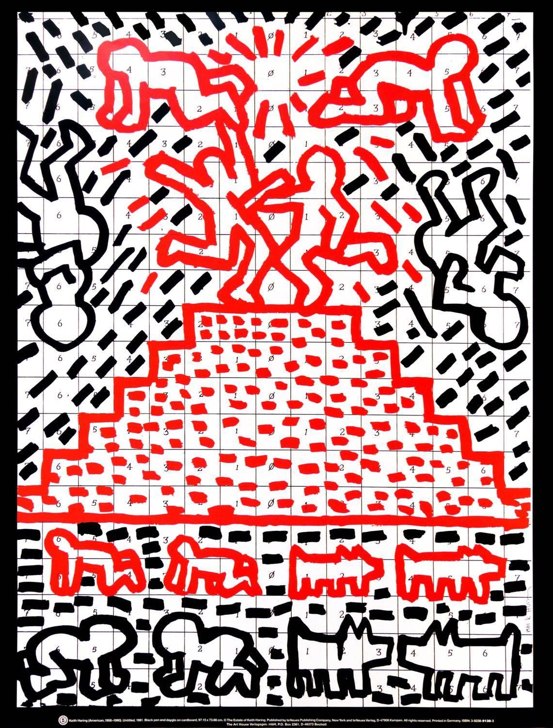 Vintage Keith Haring Poster. Off-Set lithograph after an original drawing &quot;Unititled, 1981.&quot; Published by the Estate of Keith Haring &amp; te Neus circa 1991

Off-set lithograph, 30 x 22.5 in (76 x 57 cm)
Plate Signed and copyrighted by
