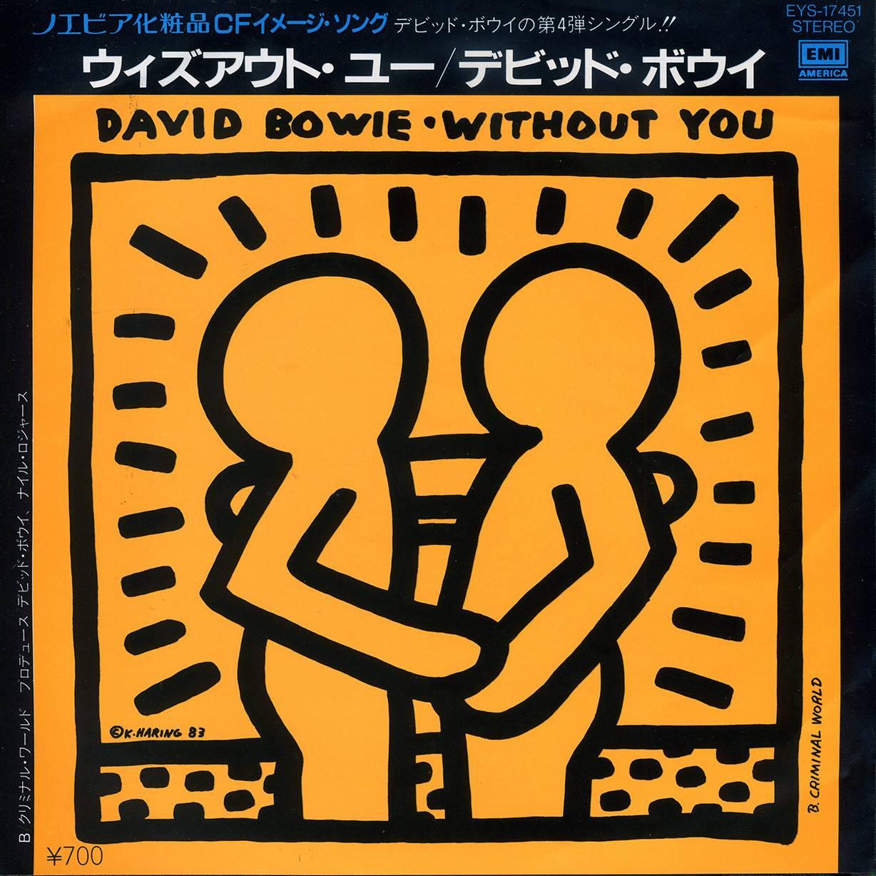 David BOWIE &quot;Without You&quot; A Rare Highly Sought After Vinyl Art Cover featuring Original Artwork by Keith Haring

Year: 1983

Medium: Off-Set Lithograph

Dimensions: 7 x 7 inches

Plate signed on lower left &amp; dated 1983 by