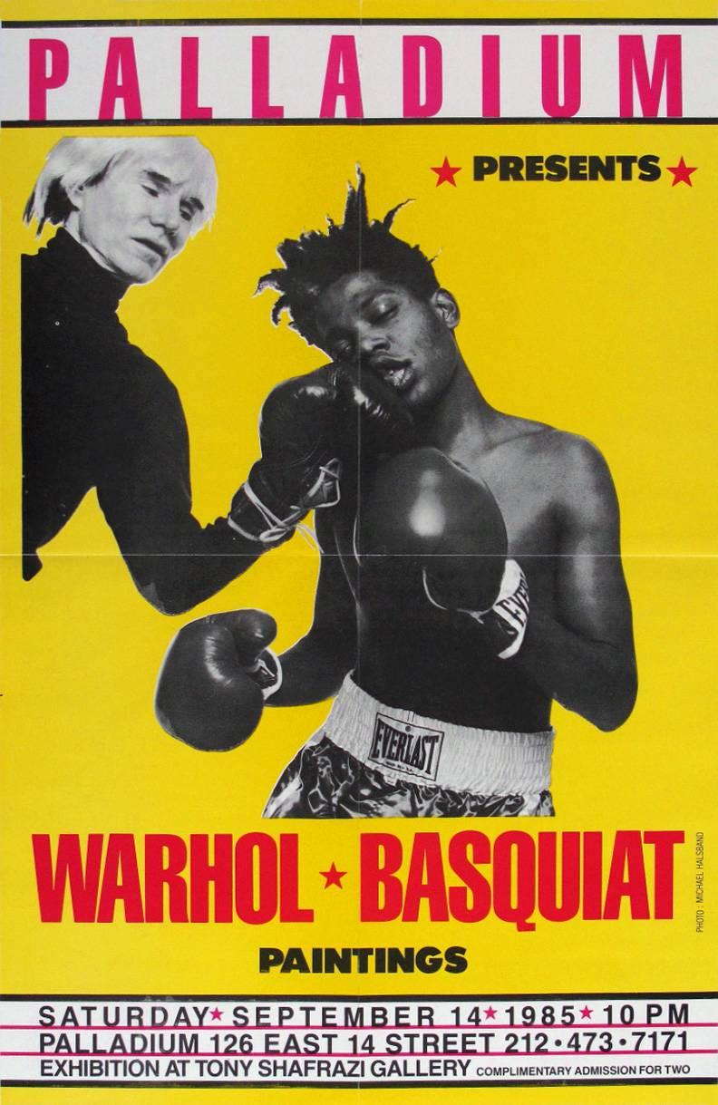 Basquiat & Warhol 'Paintings' Exhibit Poster, Palladium, Shafrazi - Print by Andy Warhol & Jean Michel Basquiat