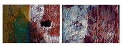 Vintage  Iridescent Adobe Diptych photo, Mexico 1981 (Monte Alban) 