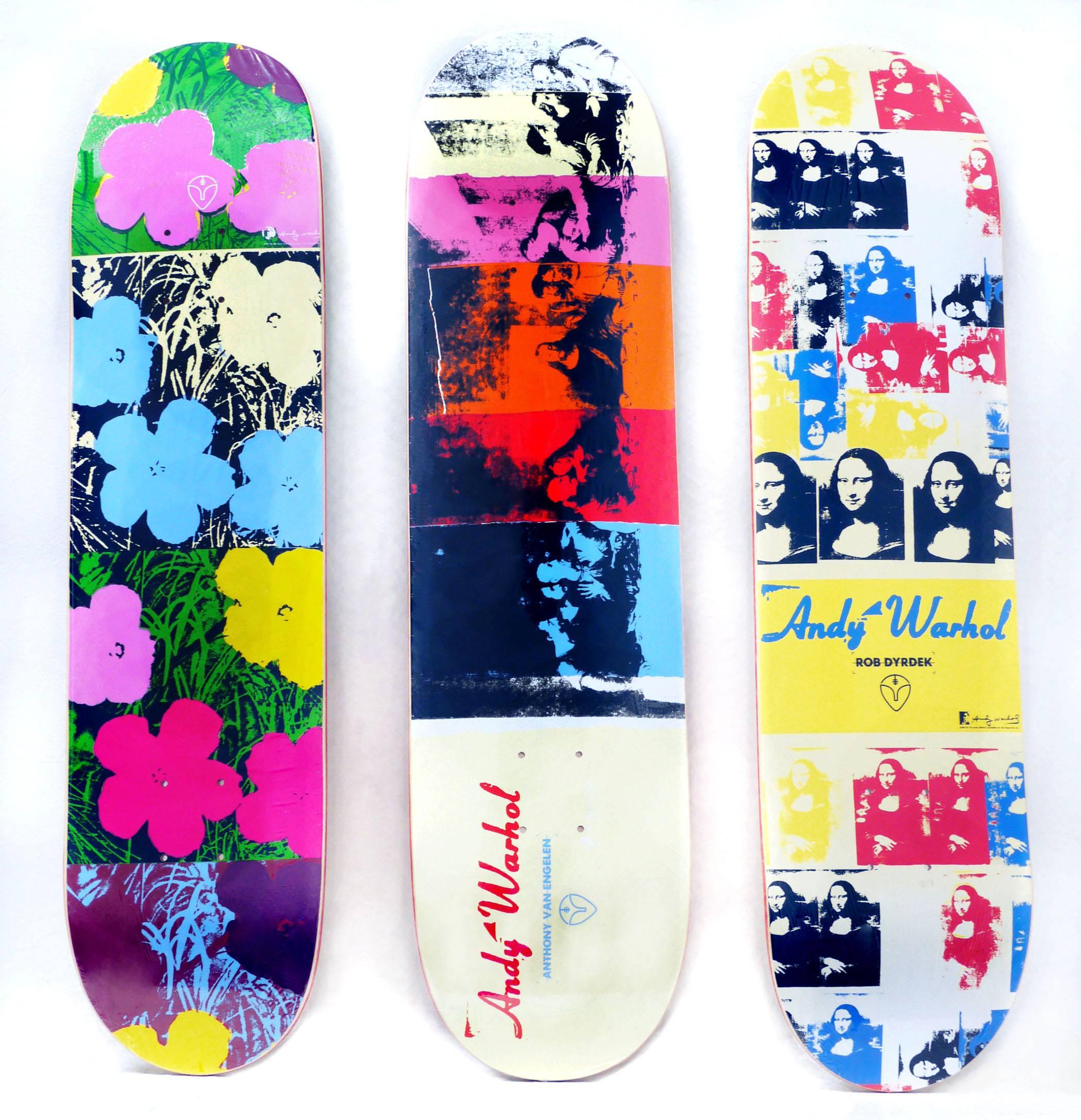 A Set of 3 Andy Warhol Skateboard Decks (Flowers, Mona Lisa, Last Supper) - Art by (after) Andy Warhol