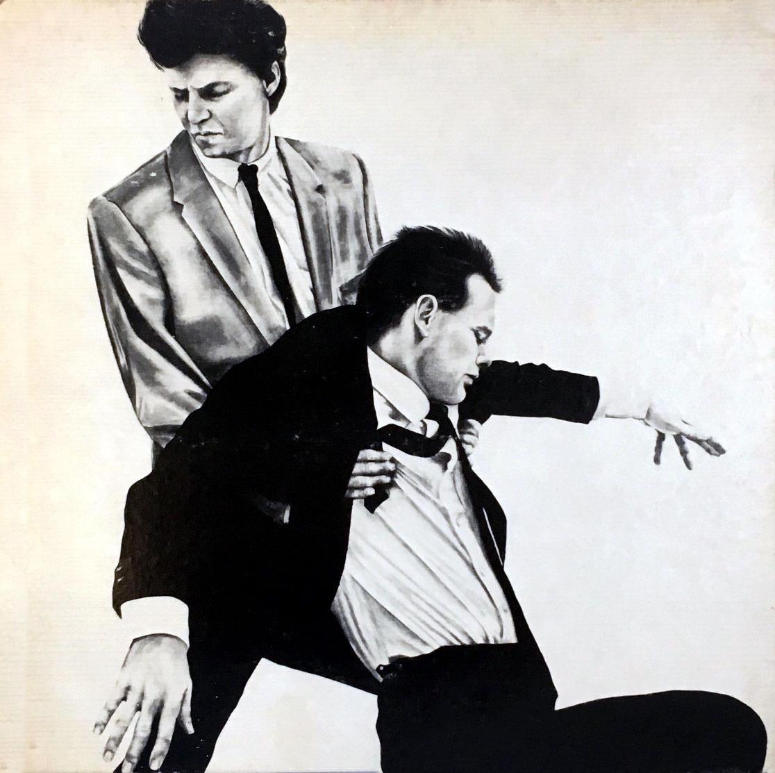Robert Longo Men In The Cities album cover art: 
A rare highly sought-after 1981 record art cover featuring original artwork by Robert Longo on behalf of musician Glenn Branca. A classic Robert Longo collectible that makes for stand-out wall