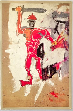 Basquiat at Vrej Baghoomian gallery 1989 (Basquiat Red Warrior announcement)