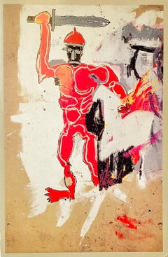 Basquiat at Vrej Baghoomian gallery 1989 (Basquiat Red Warrior announcement) 