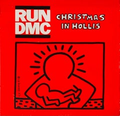 Retro Rare Original Keith Haring Vinyl Record Art (Run Dmc Christmas) 