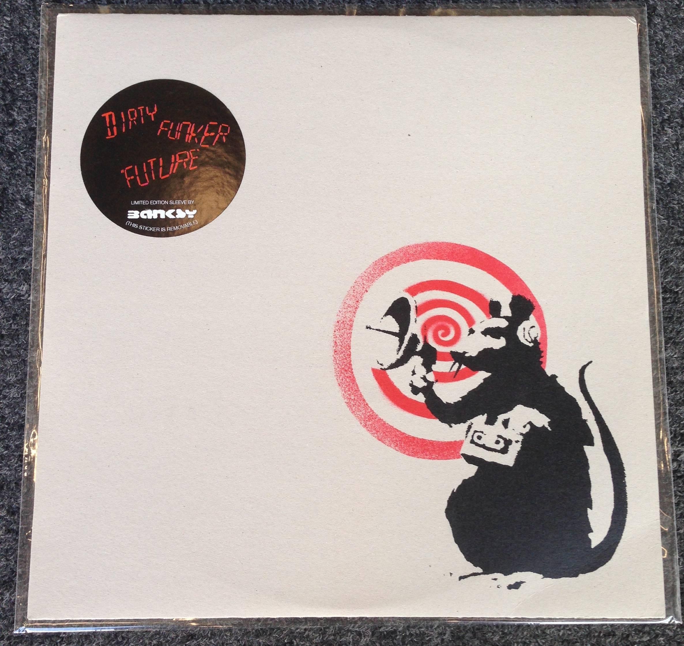 Banksy produced this cover & record label art for his friends Dirty Funker in 2008. Featured here is Banksy's world renown Radar Rat

Year: 2008

Medium: Color Silkscreen on Record Sleeve and Vinyl Record

Dimensions: 12 x12 in (30 x 30