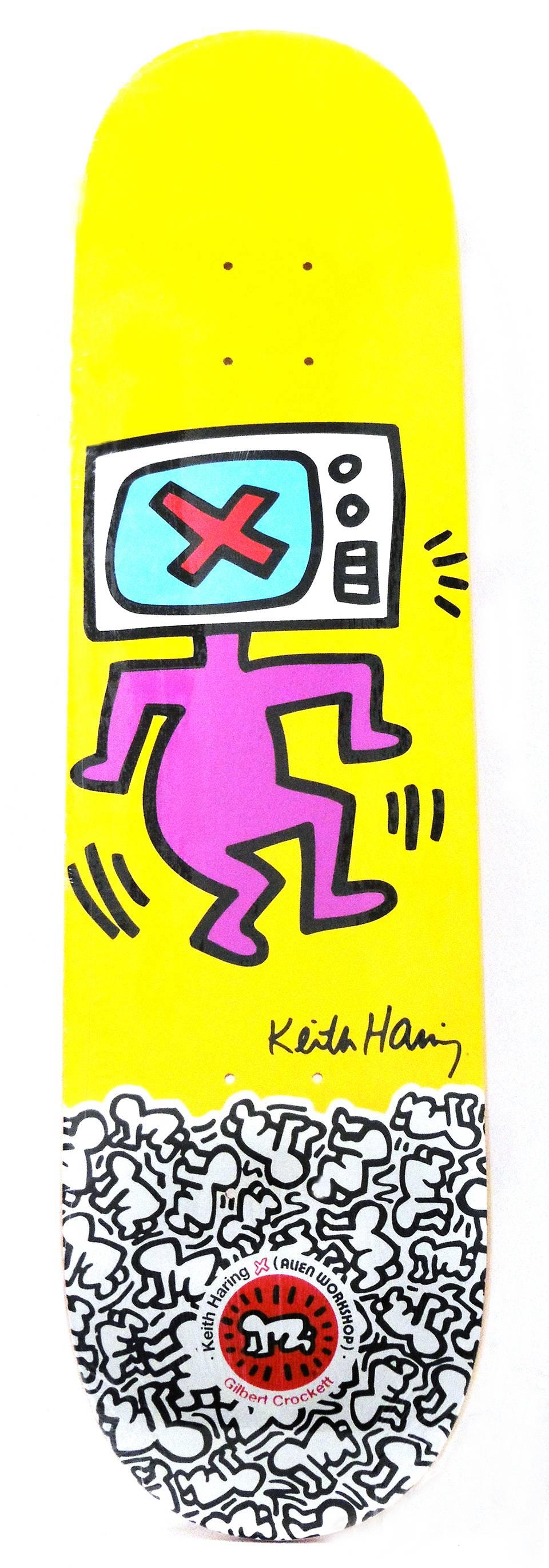 Rare Out of Print Keith Haring Skate Deck featuring one of the artist's iconic TV Head Men.

This work originated circa 2012 as a result of the collaboration between Alien Workshop and the Keith Haring Foundation. The deck is new and in its