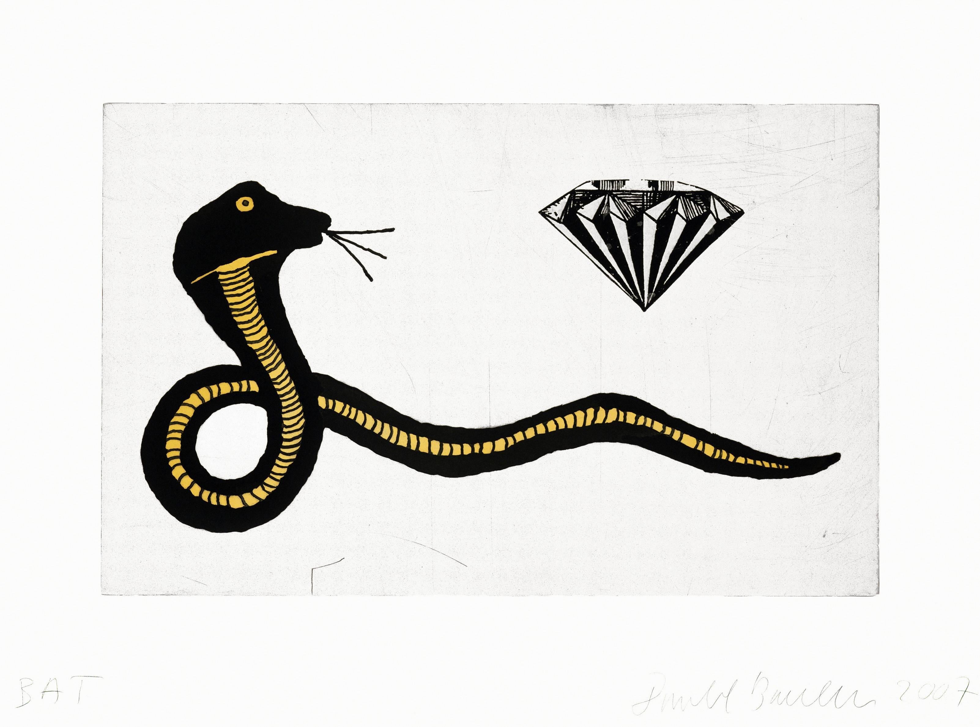 Donald Baechler 
Cooler than cool... Baechler's Diamond Snake 2007 was inspired by snake shrines of rural Rajasthan where the cobra is worshipped.

Aquatint and drypoint, photo-gravure printed on 300gsm Somerset paper
Plate size: 19 x 30 in. / 48.3