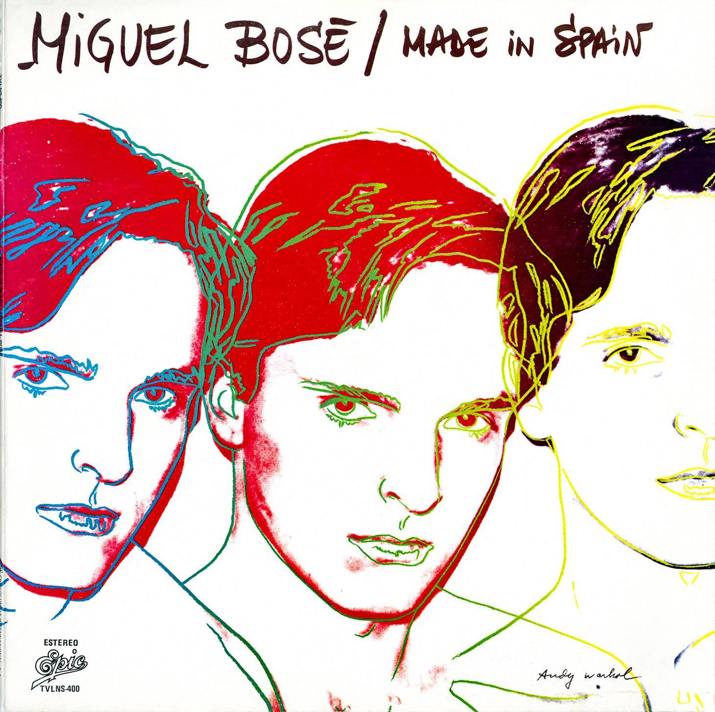 1983 1st pressing, Miguel Bose, Mad In Spain Vinyl Album featuring Original Cover Art by Andy Warhol. 

Cover: Off-set print of Warhol's original screen print from the same year
12 x 12 Inches (30.48 x 30.48 cm)
Plate signed by Warhol on lower