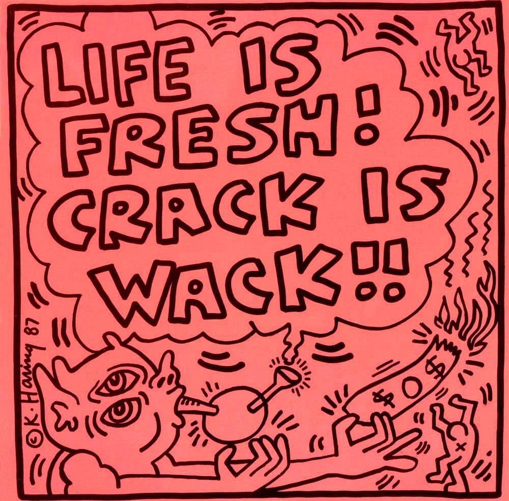 “Life is Fresh! Crack Is Wack!” A Rare 1985 Vinyl Art Cover featuring Original Artwork by Keith Haring - new and sealed in its original packaging. 

Haring's cover illustration here for his friend at the time, Bipo, is inspired by his famous 1986