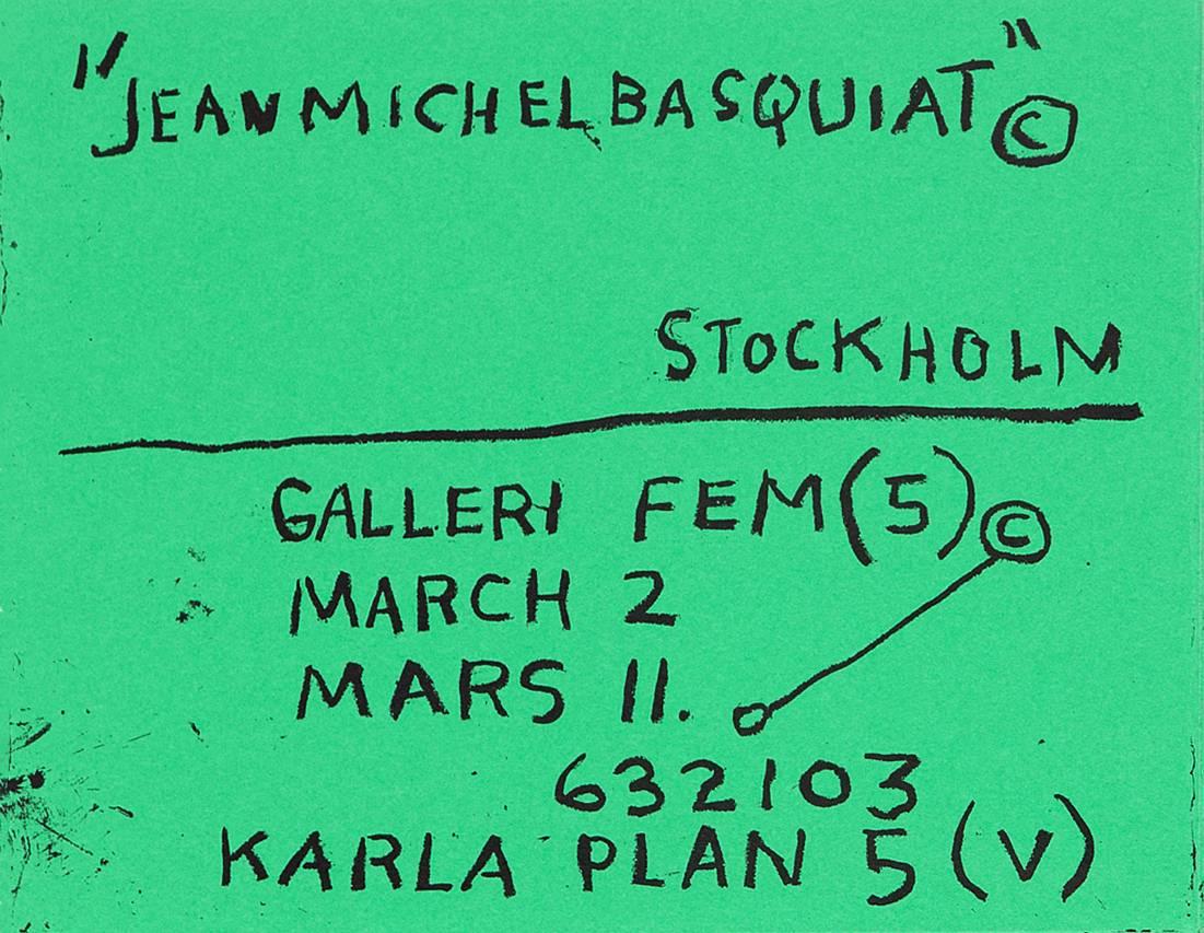 Jean-Michel Basquiat Stockholm:: 1984: 
Seltenes 1984 von Jean-Michel Basquiat illustriertes Ausstellungsplakat:: das von Basquiat für die Ausstellung erstellt wurde: 