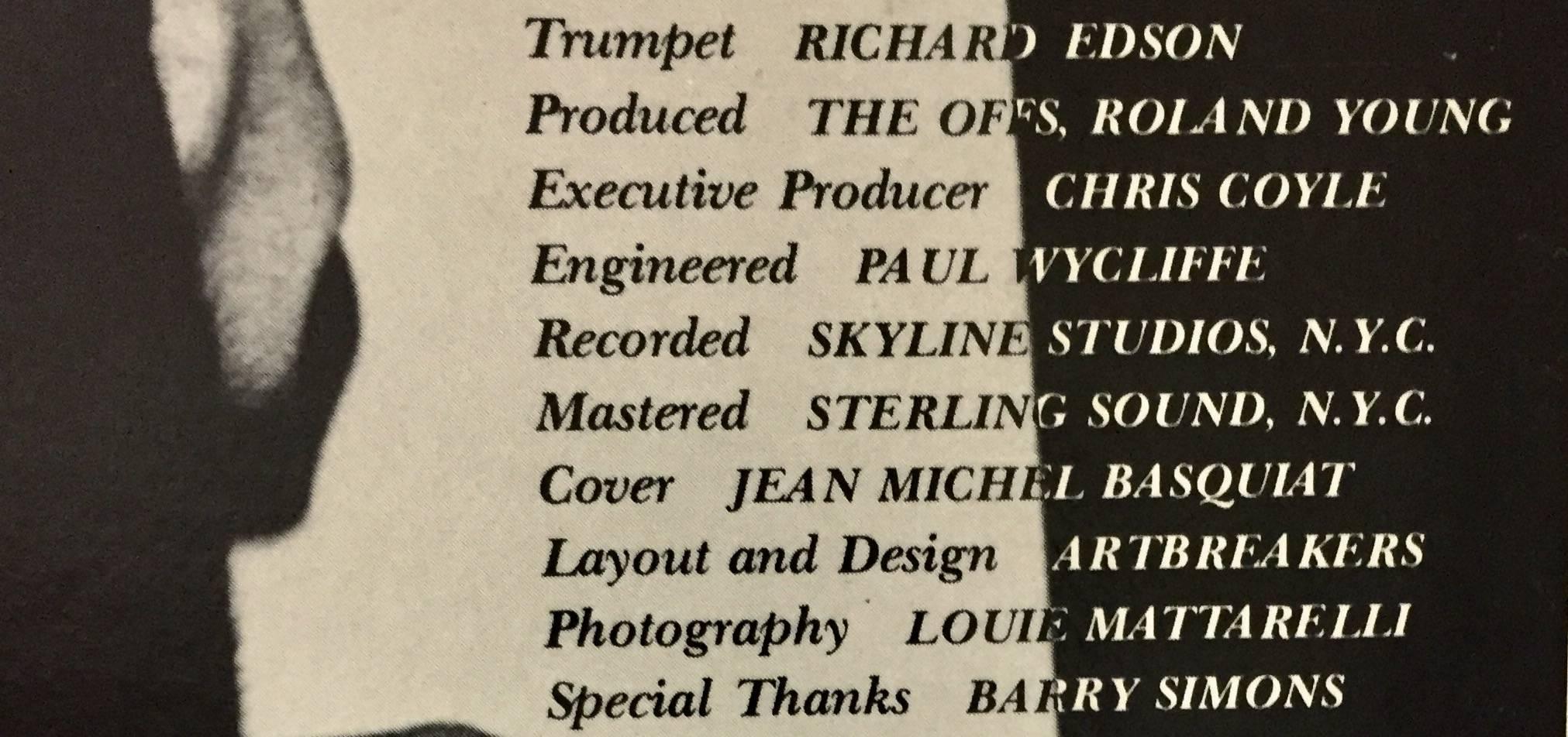 "The Offs: First Record" original first printing, 1984 featuring original offset artwork by Jean Michel Basquiat. Difficult to find in good condition. This is from the original first edition, first printing/pressing produced during