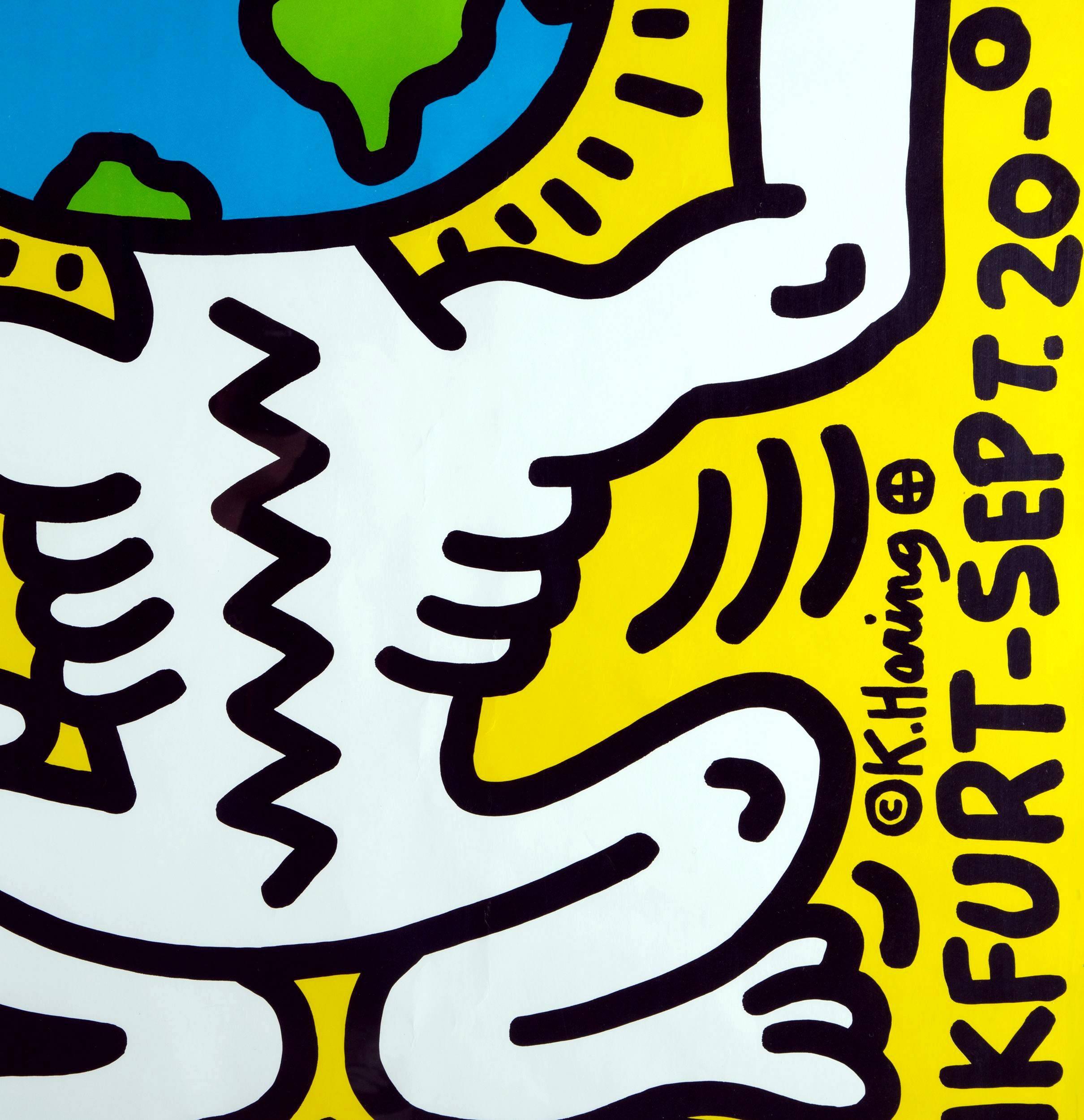 Keith Haring, Theater der Welt Lithograph, Frankfurt, Germany 1985 
Original 1st printing produced during Haring's lifetime. Bold, stand-out colors that make for brilliant Haring wall art within reach. 

Silkscreen in black, yellow, blue and green