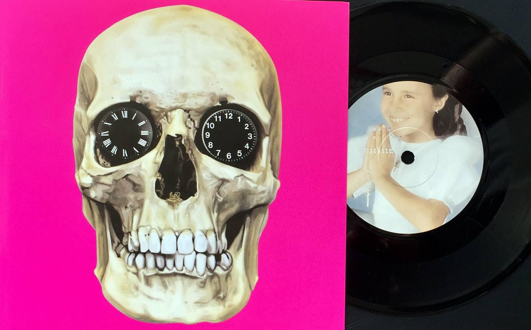 Damien Hirst produced these off-set album cover art exclusively for the heralded UK music group The Hours c.2006

Off-set print on vinyl record jacket
12 x 12 inches (30.48 x 30.48 cm)
Excellent condition for both the cover(s) and record
Looks