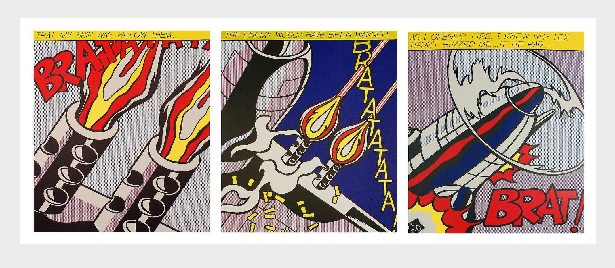 Roy Lichtenstein As I Opened Fire set of 3 lithographs - Beige Figurative Print by (after) Roy Lichtenstein