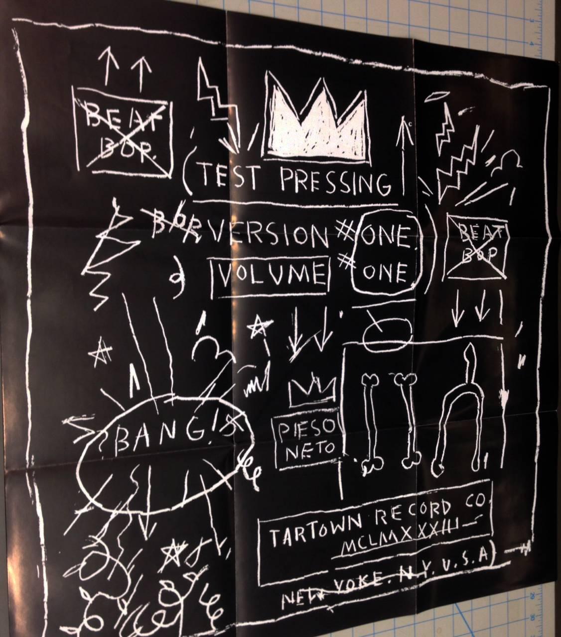 Jean Michel Basquiat Beat Bop
This pressing was published c.2005 featuring a rare limited edition 24 x 24 inch (61 x 61 cm) two-sided large fold-out poster. A very cool, accessibly priced Basquiat frame piece if there ever was one. 

Offset