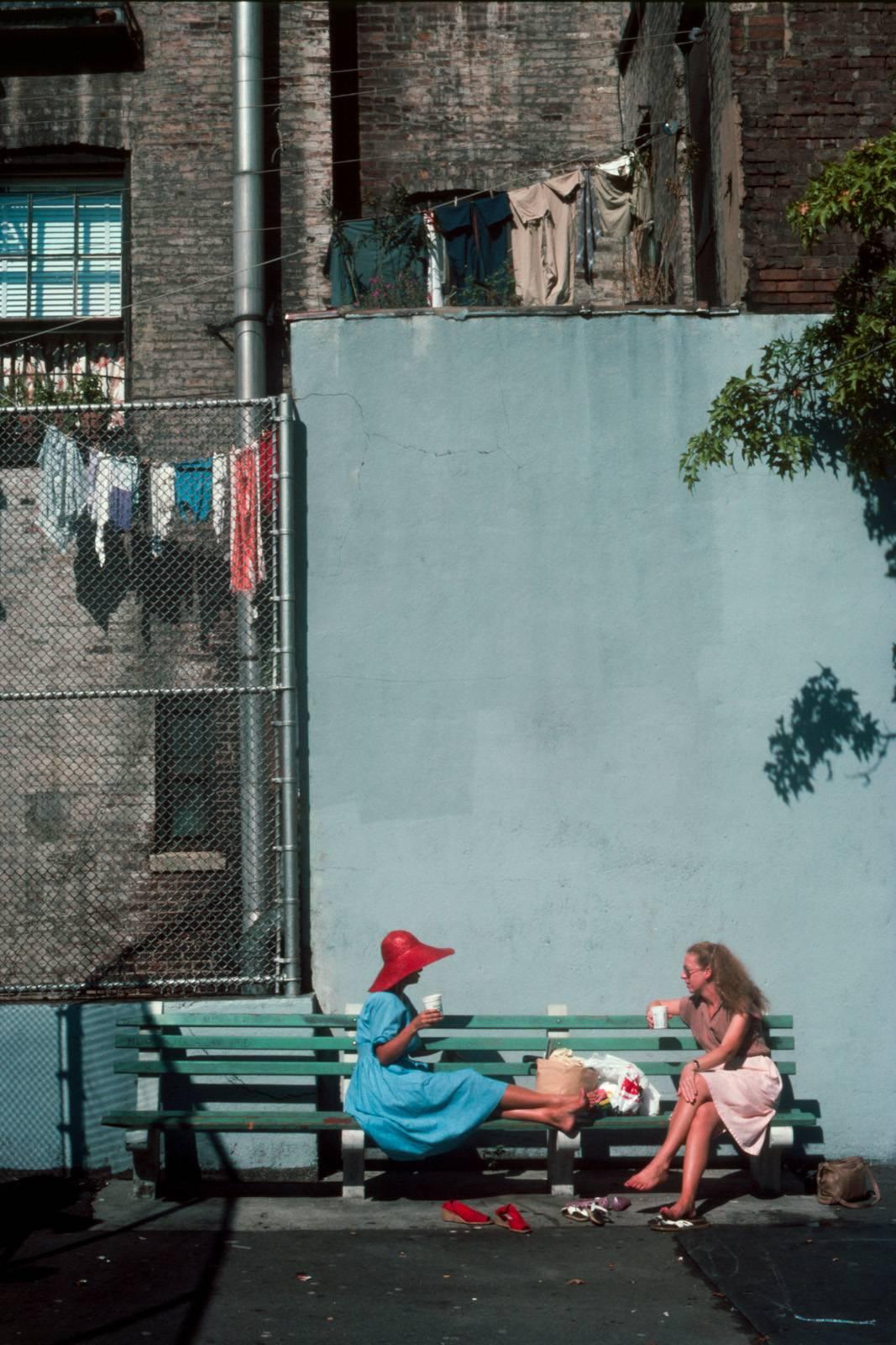 Robert Herman Color Photograph - ‘Old Soho Conversations’ New York 1981 photograph (Manhattan park benches) 